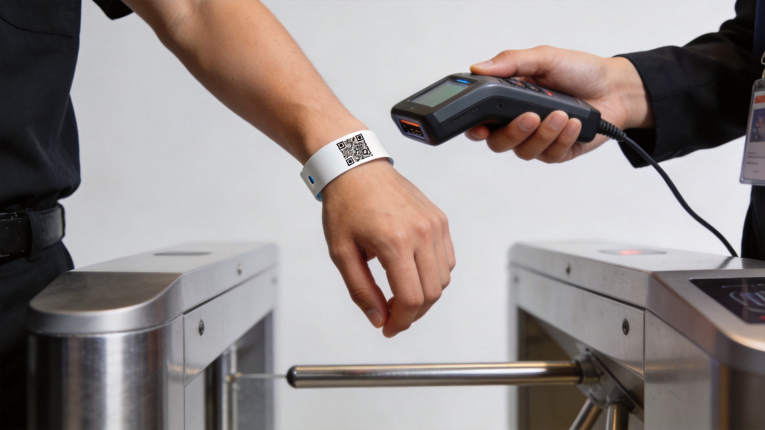NFC wristband with QR code used for event access validation