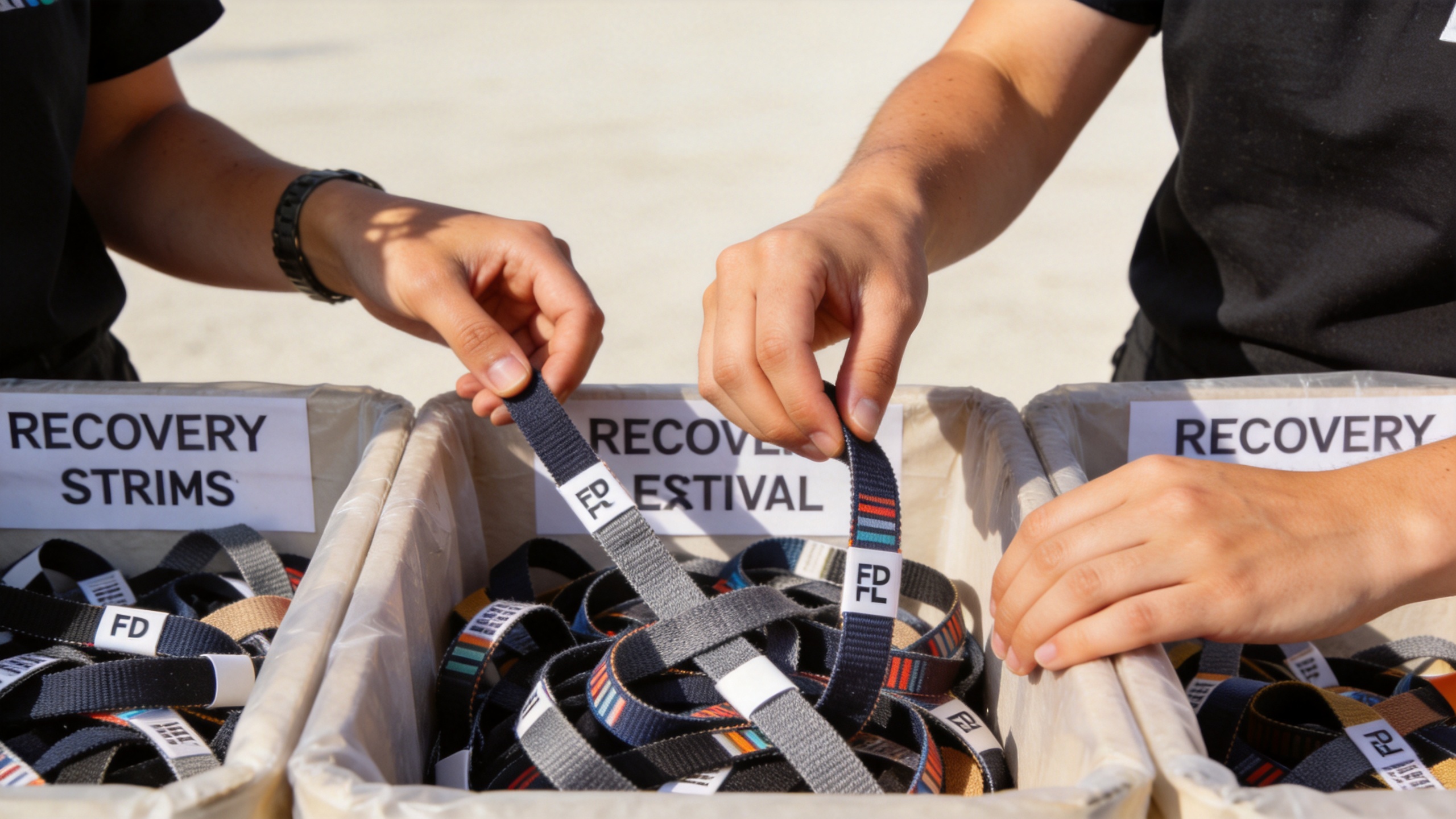 Festival team collecting eco friendly RFID wristbands for events