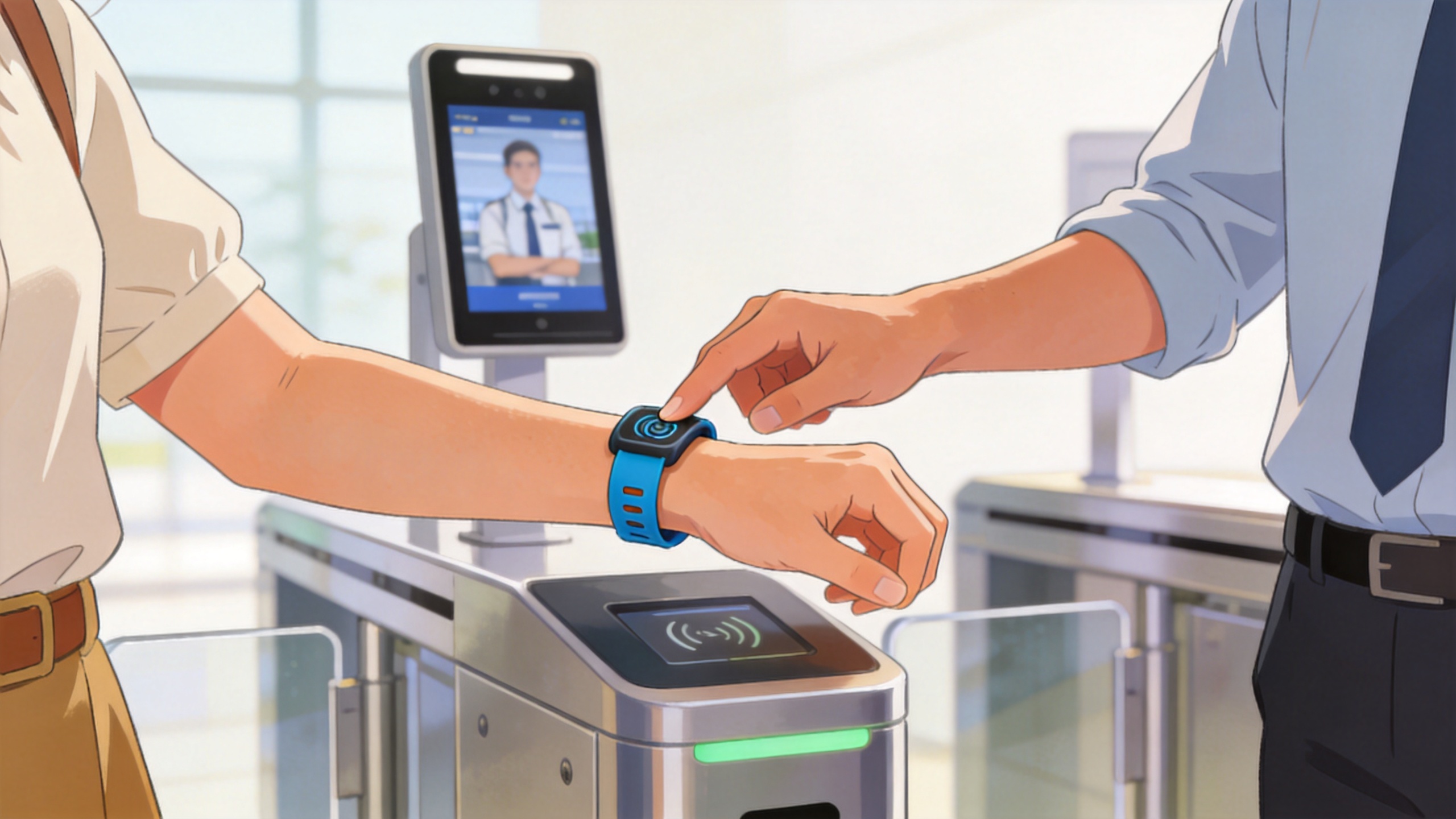 Guest using an RFID wristband at a water park entry gate