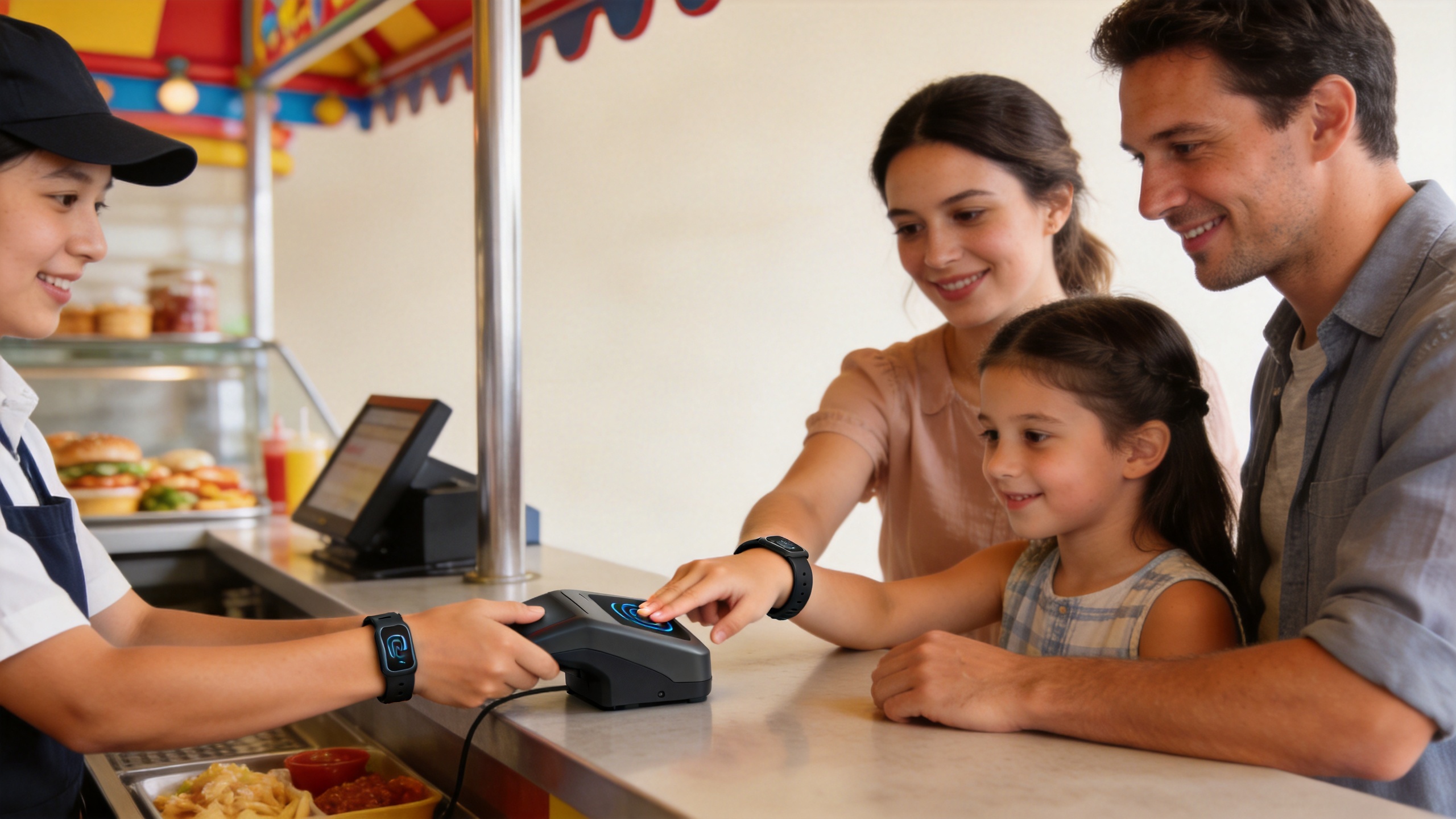 RFID wristband tap payment at an amusement park