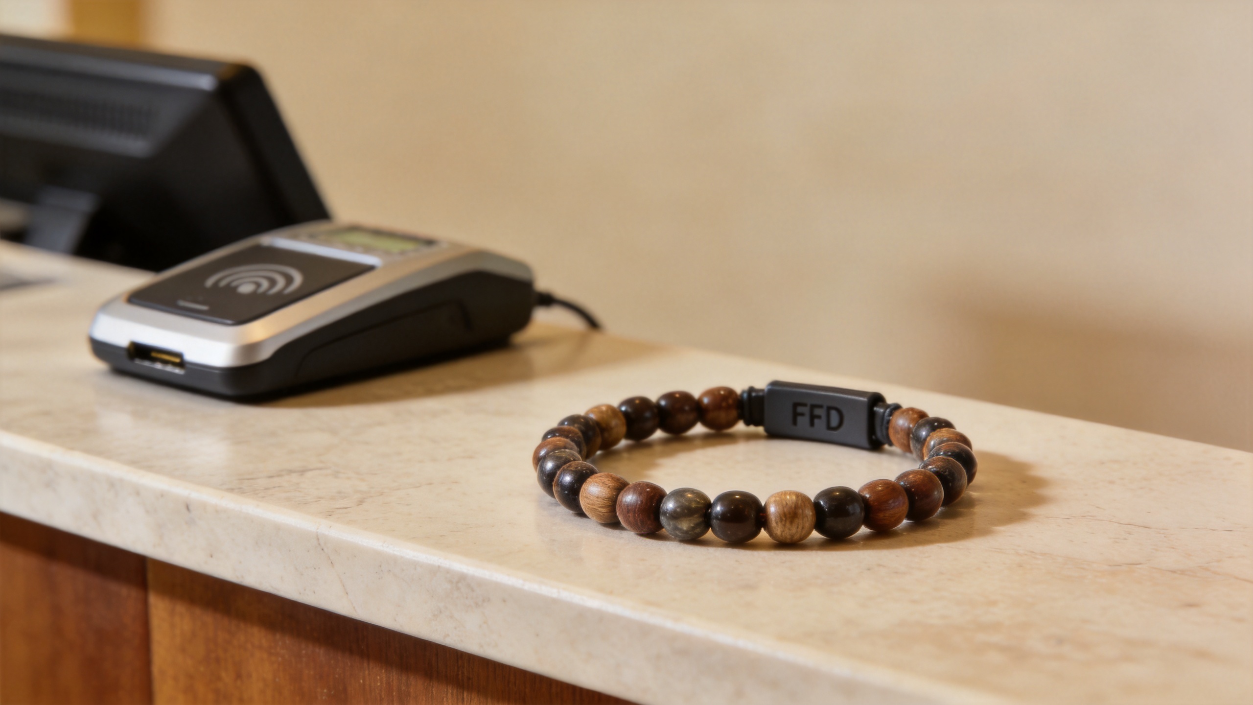 Beaded RFID wristband for hotel guest access