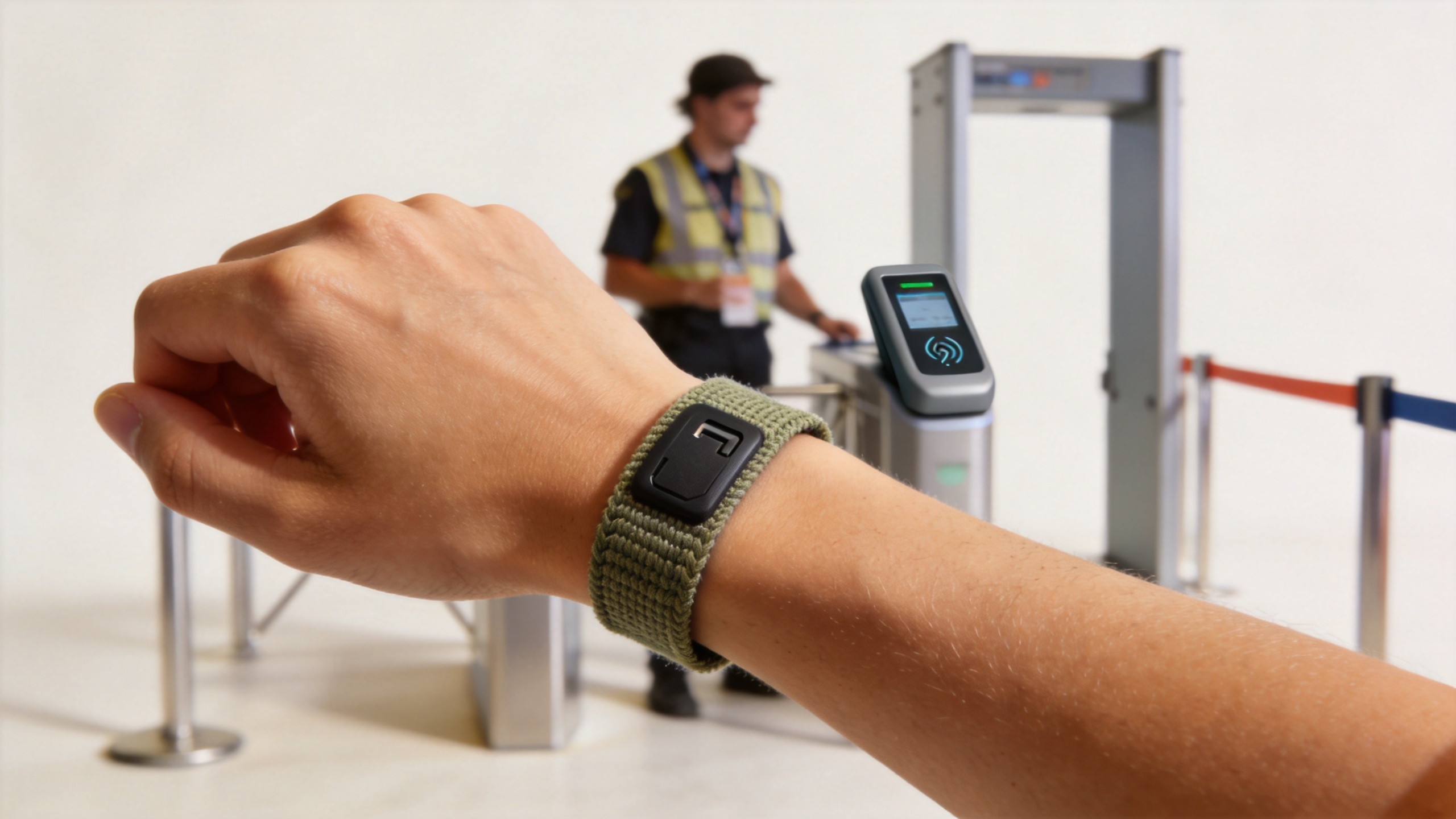 Lightweight RFID fabric wristband used at an event entrance