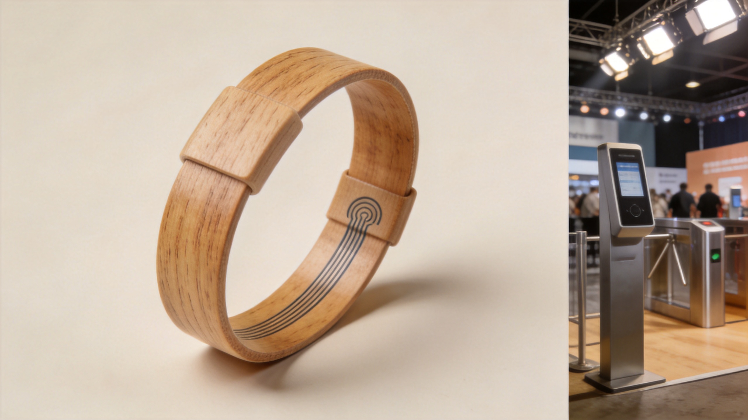 RFID wood wristband with a natural wood element for access control