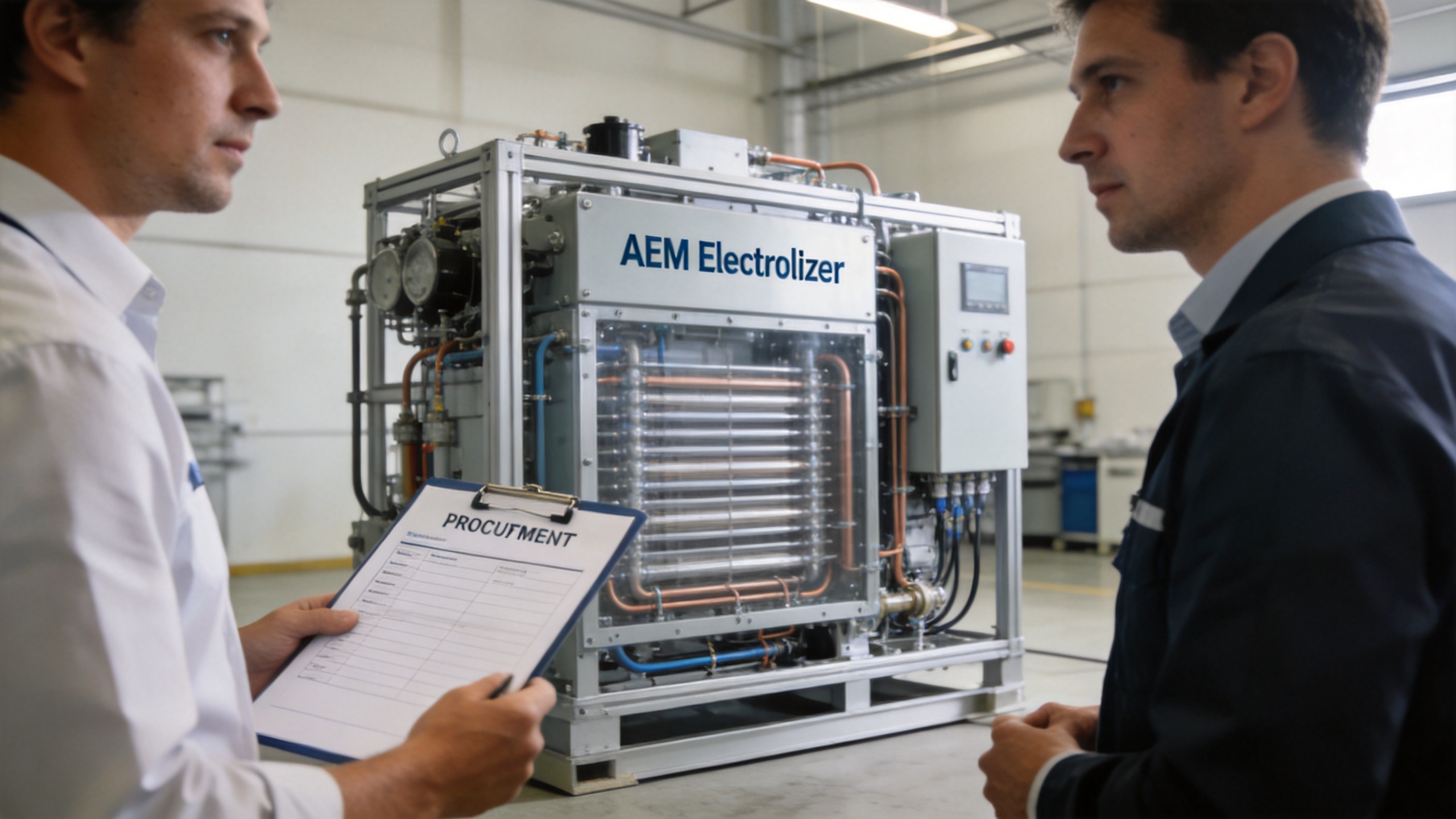 Industrial team comparing hydrogen electrolyzer manufacturers