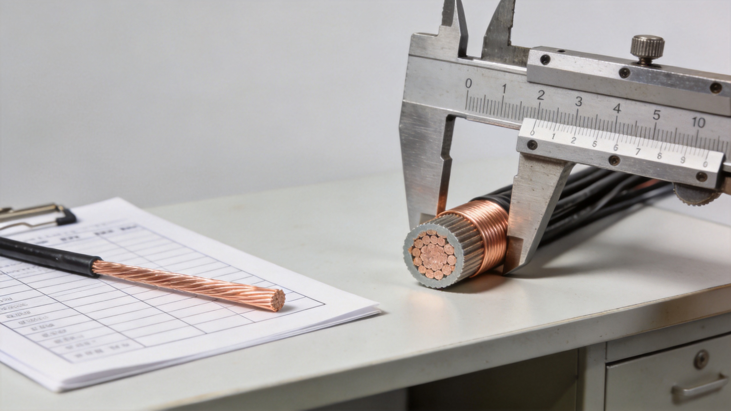 Factory quality check of copper clad aluminum wire with a calibrated micrometer