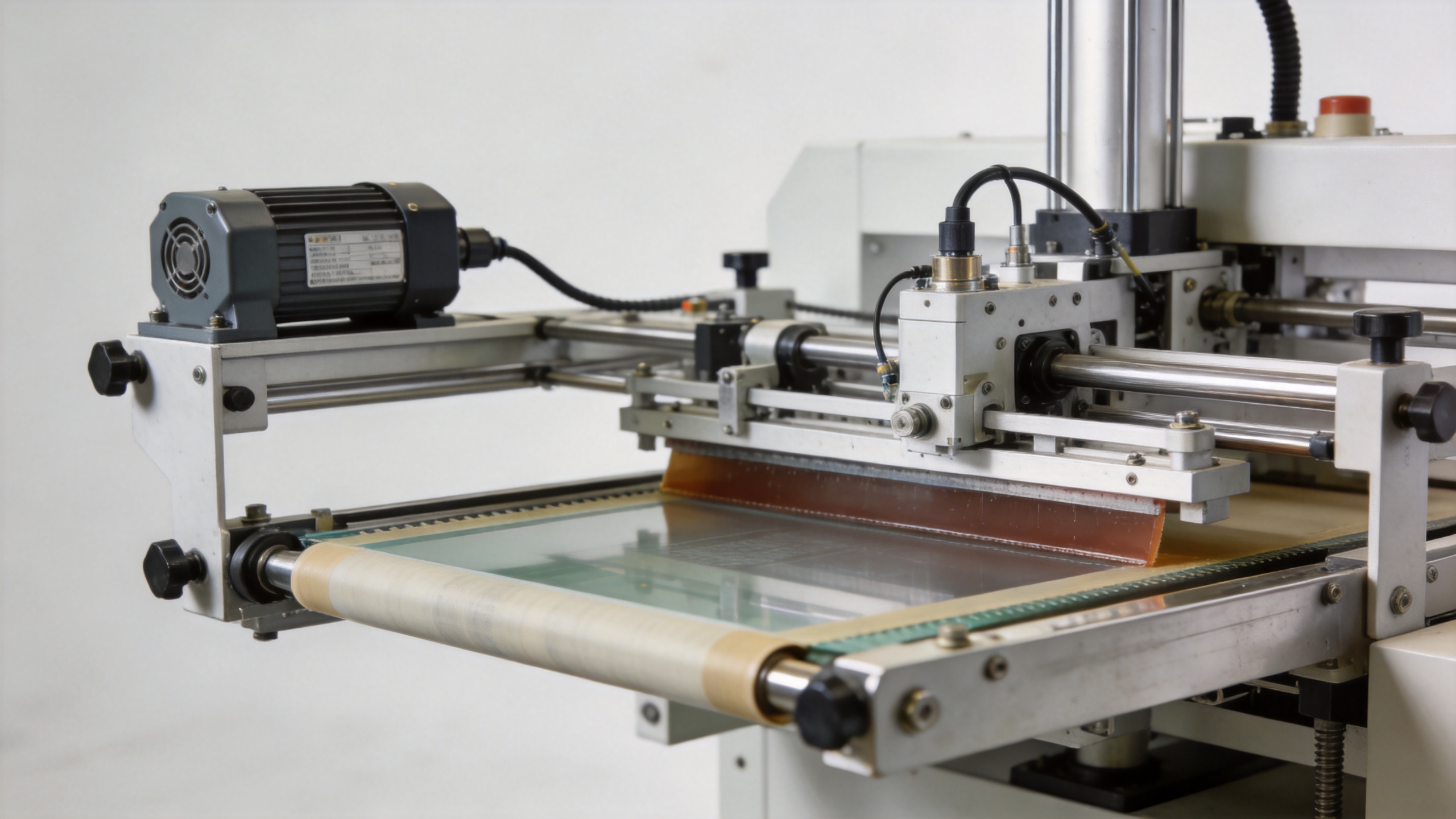 Servo-driven squeegee system on a screen printing machine delivering consistent ink deposit depth