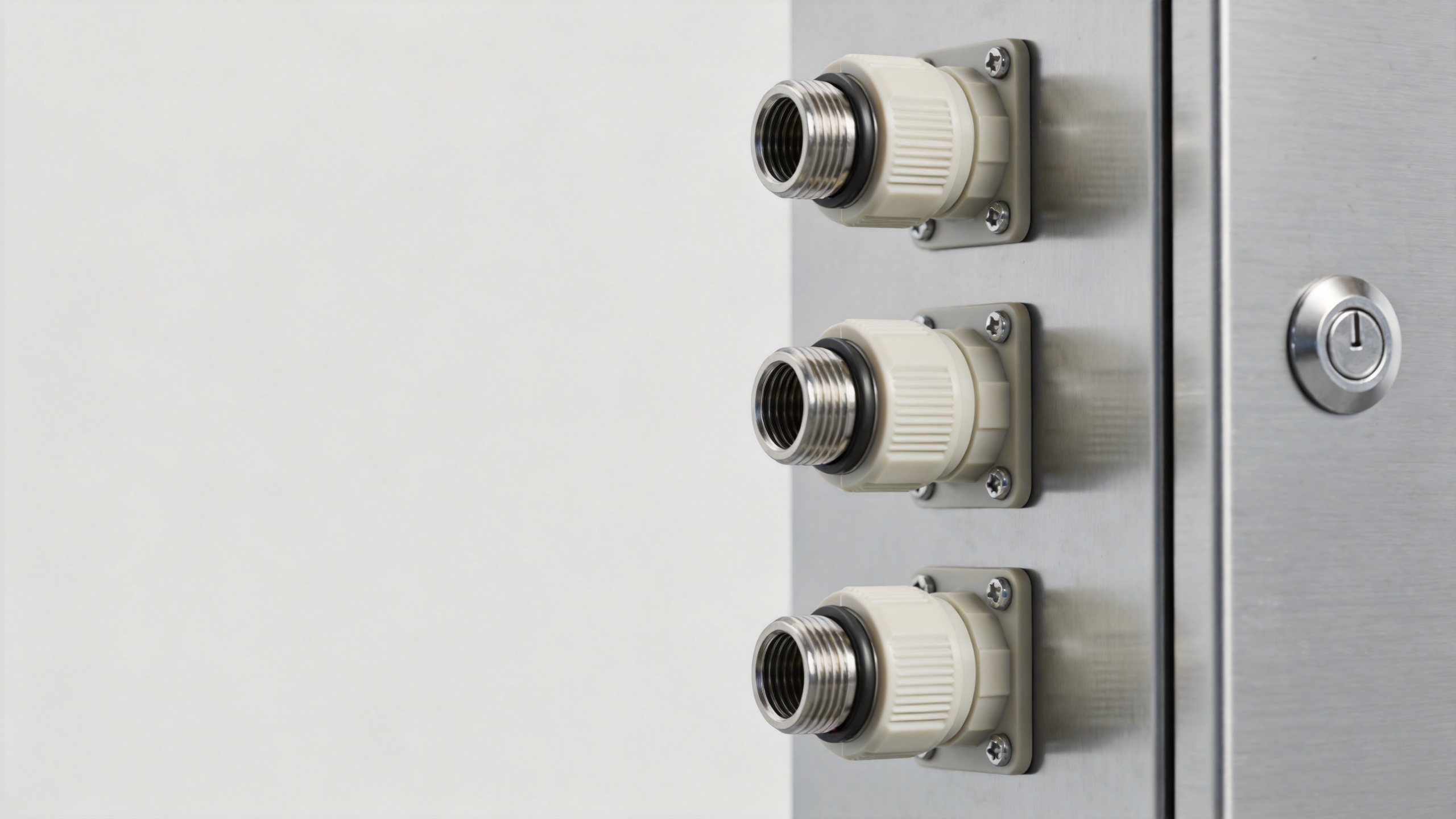 IP67 cable glands installed on outdoor electrical enclosure panel