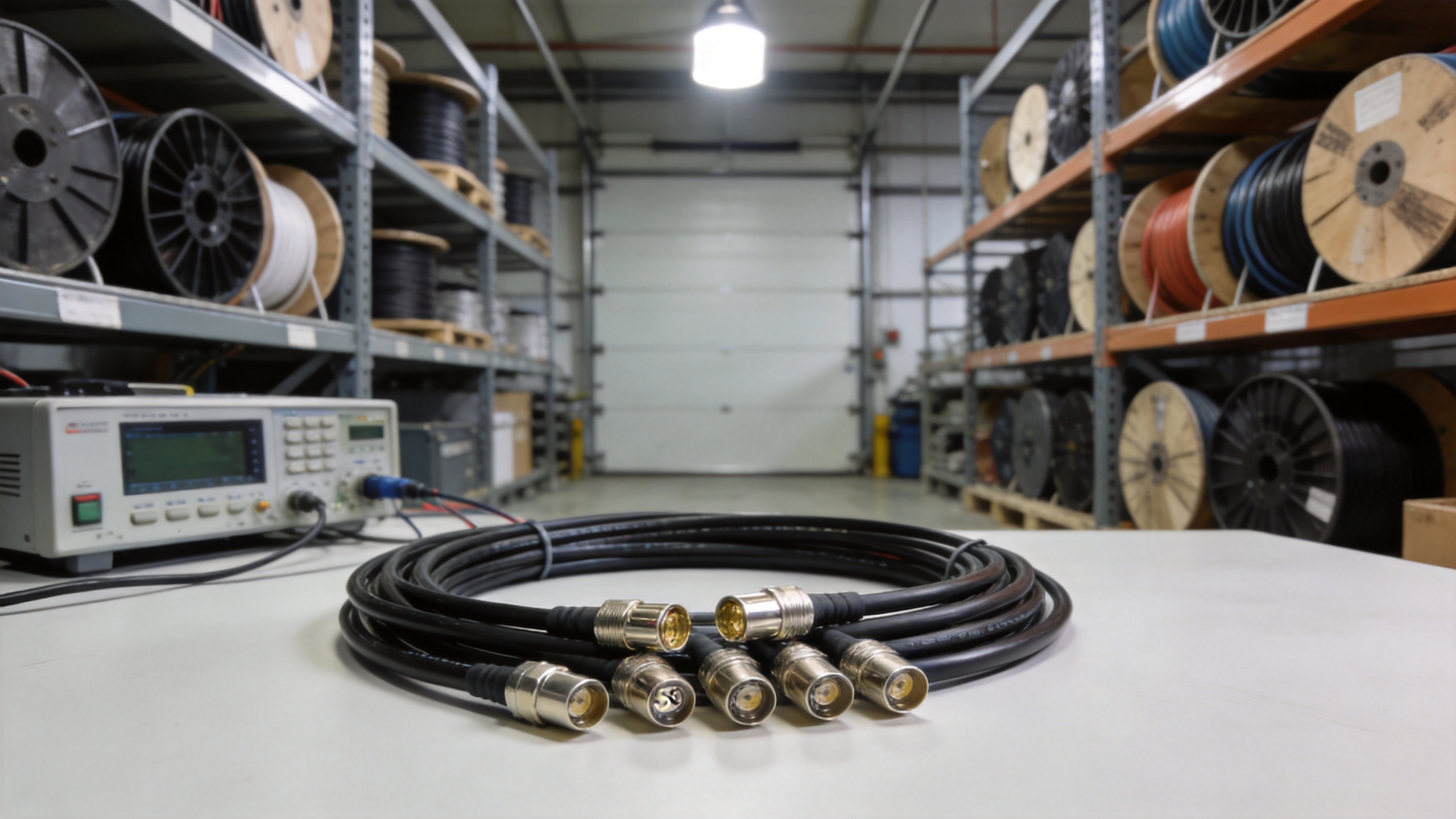 RF coaxial cable spools and reels organized for B2B bulk procurement