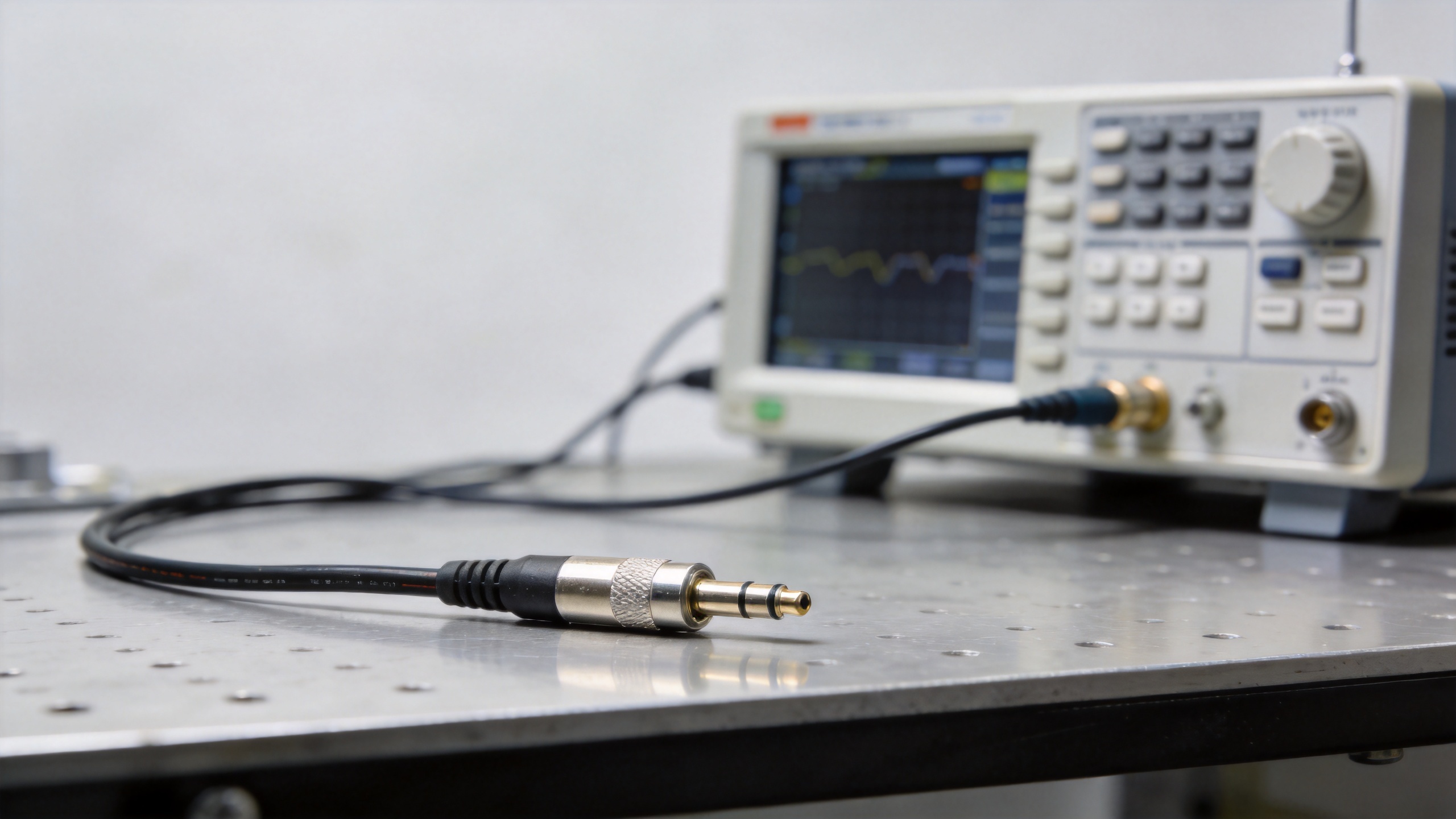 Custom coax cables with precision RF connectors on an OEM test bench