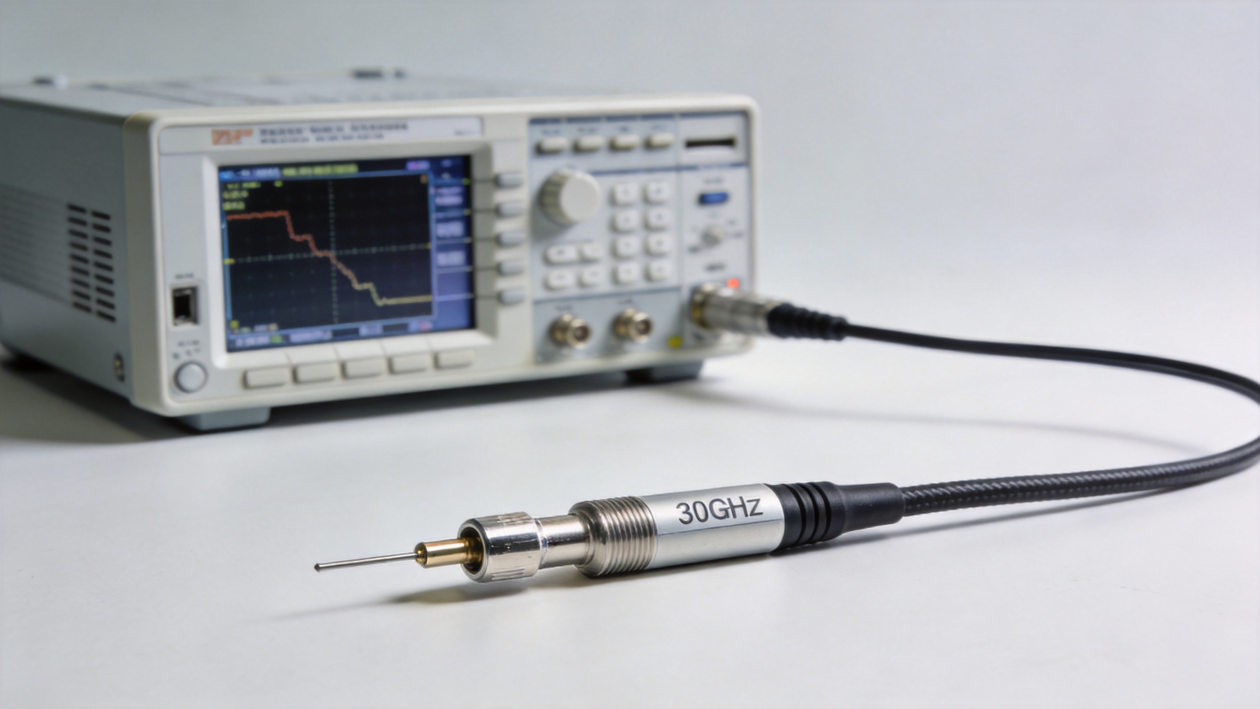 RF microwave cable assembly connected for 30GHz laboratory testing