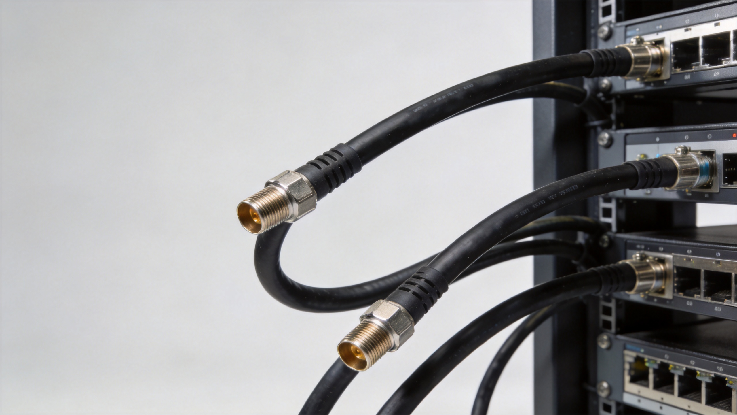 Flexible RF cables routed through telecom equipment with controlled bend radius