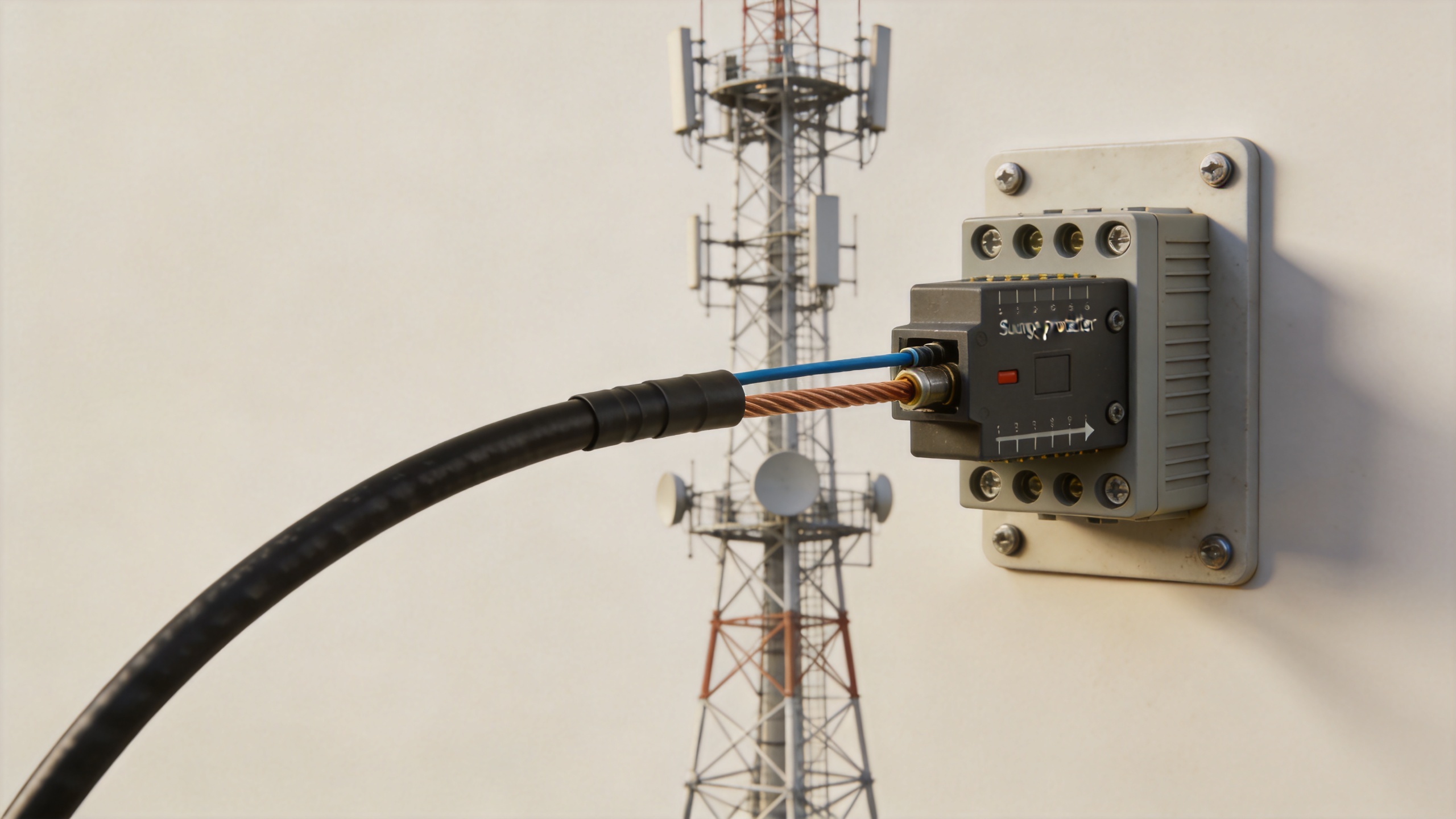 GDT surge protection installed on a 5G antenna feed line