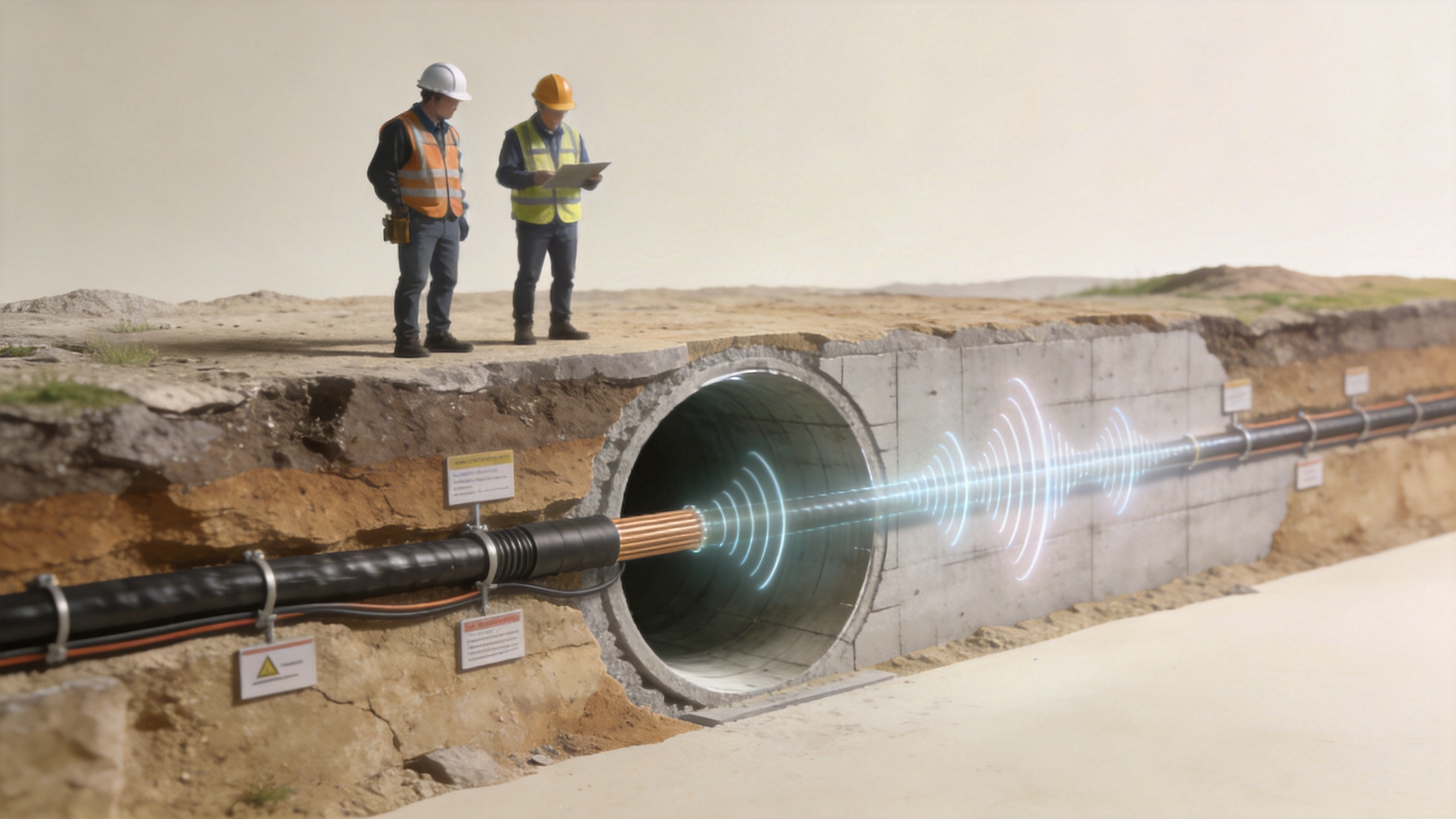 Leaky cable installed along a tunnel wall for distributed RF coverage