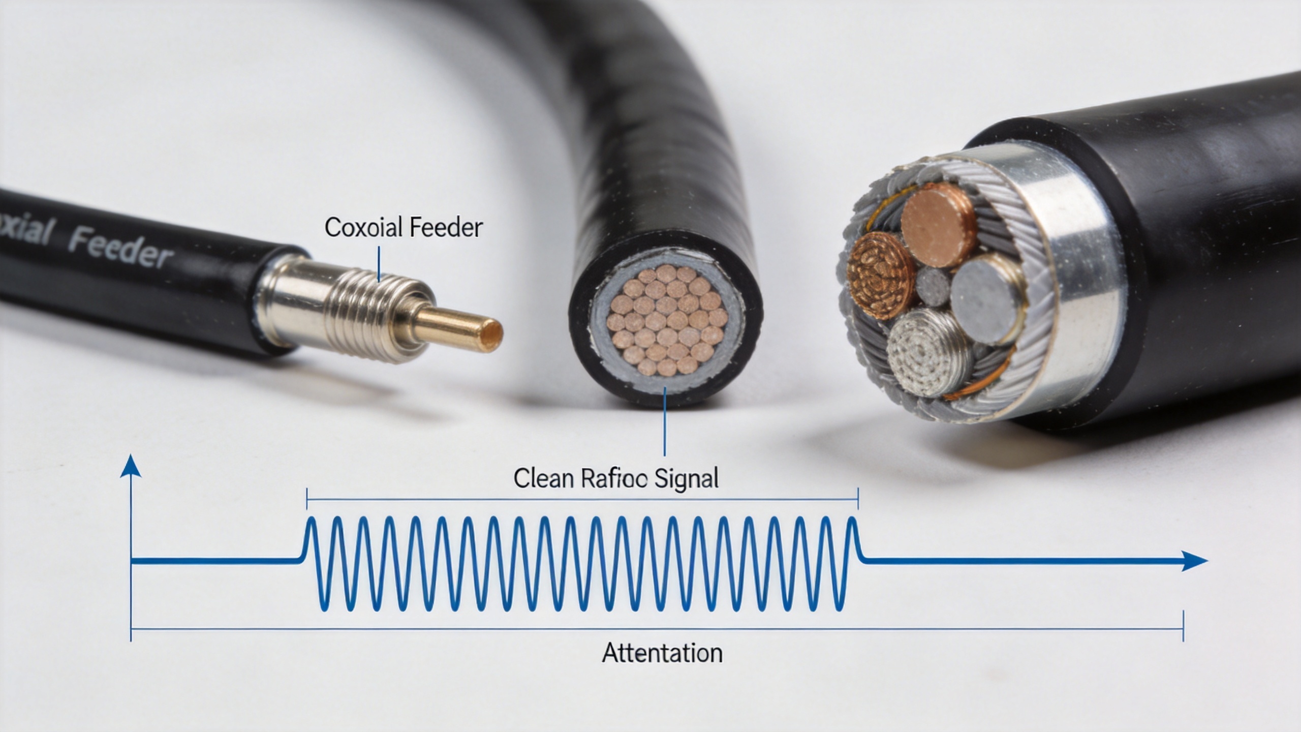 RF coaxial feeder cable illustrating cable loss mechanisms