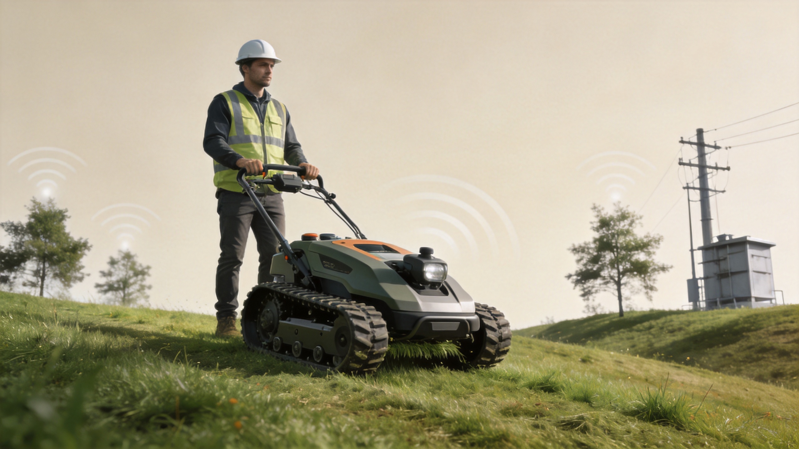 Remote control lawn mower operating with a clear signal path