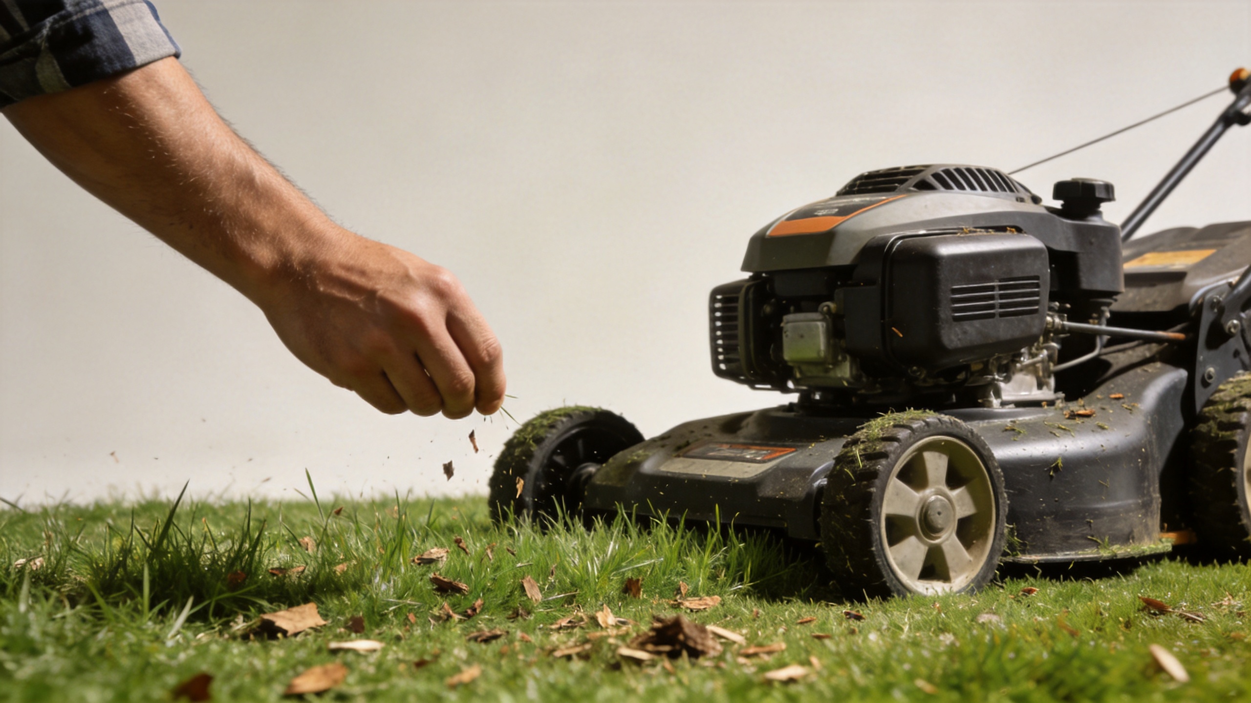 Operator preparing a lawn mower for healthy lawn care
