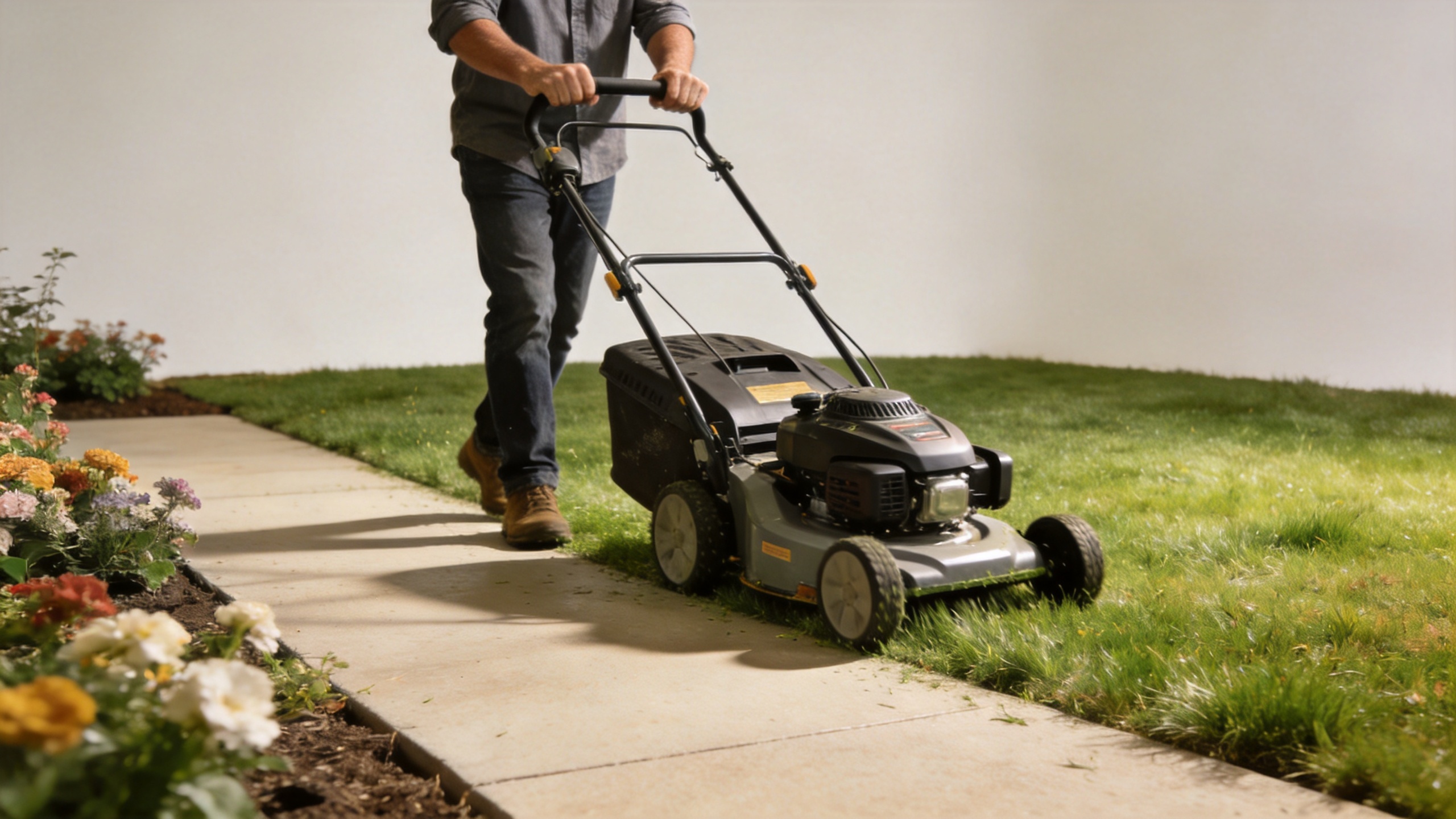 Compact grass cutter used for backyard garden care