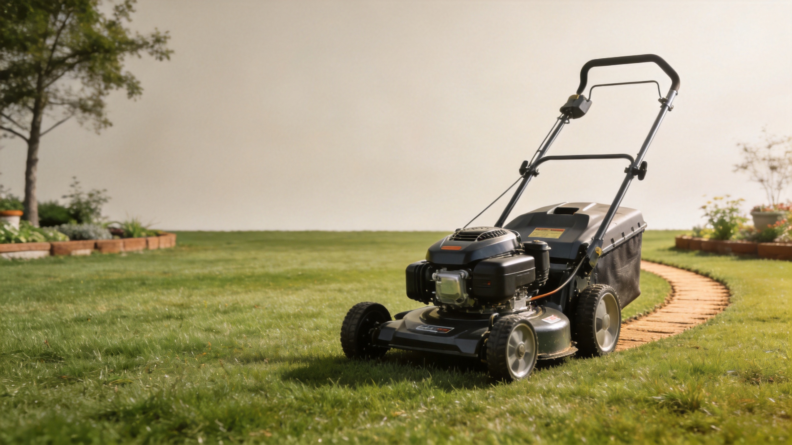 Standard lawn mower on an open, well-maintained lawn