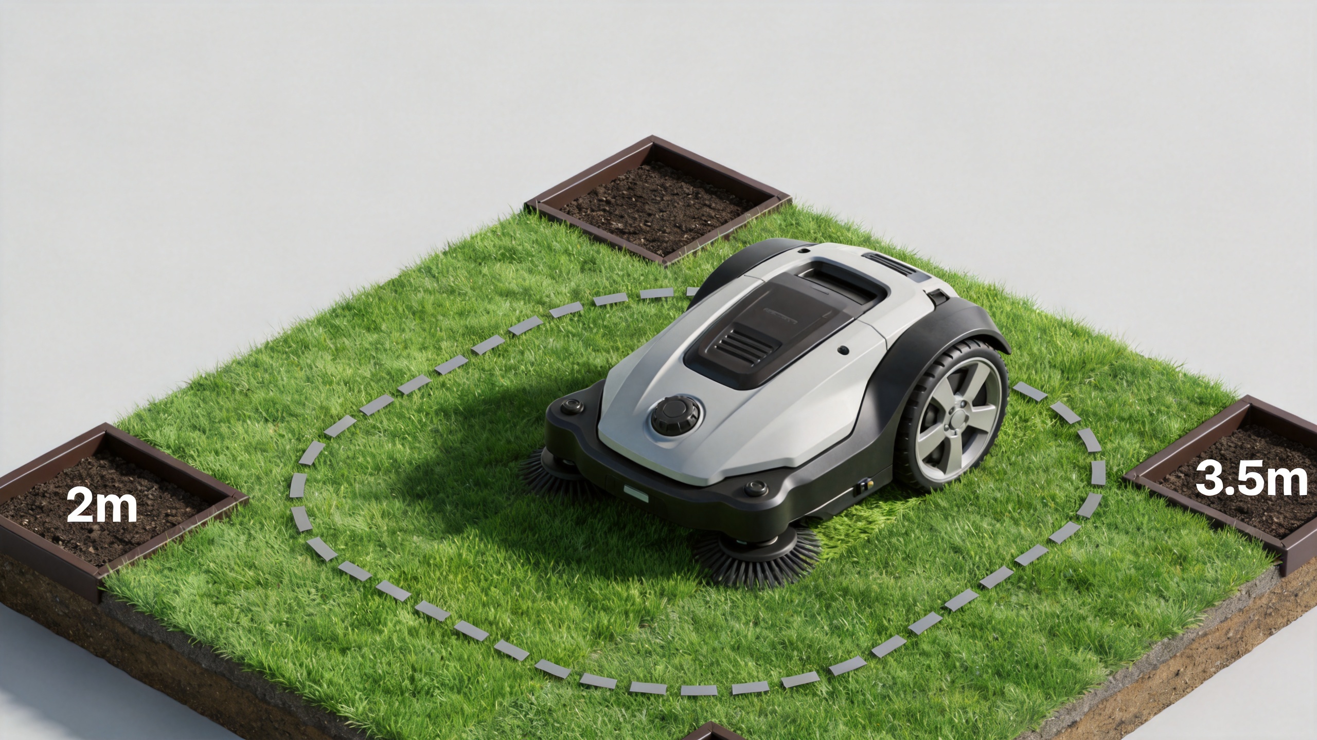 Robot lawnmower route on a compact garden lawn