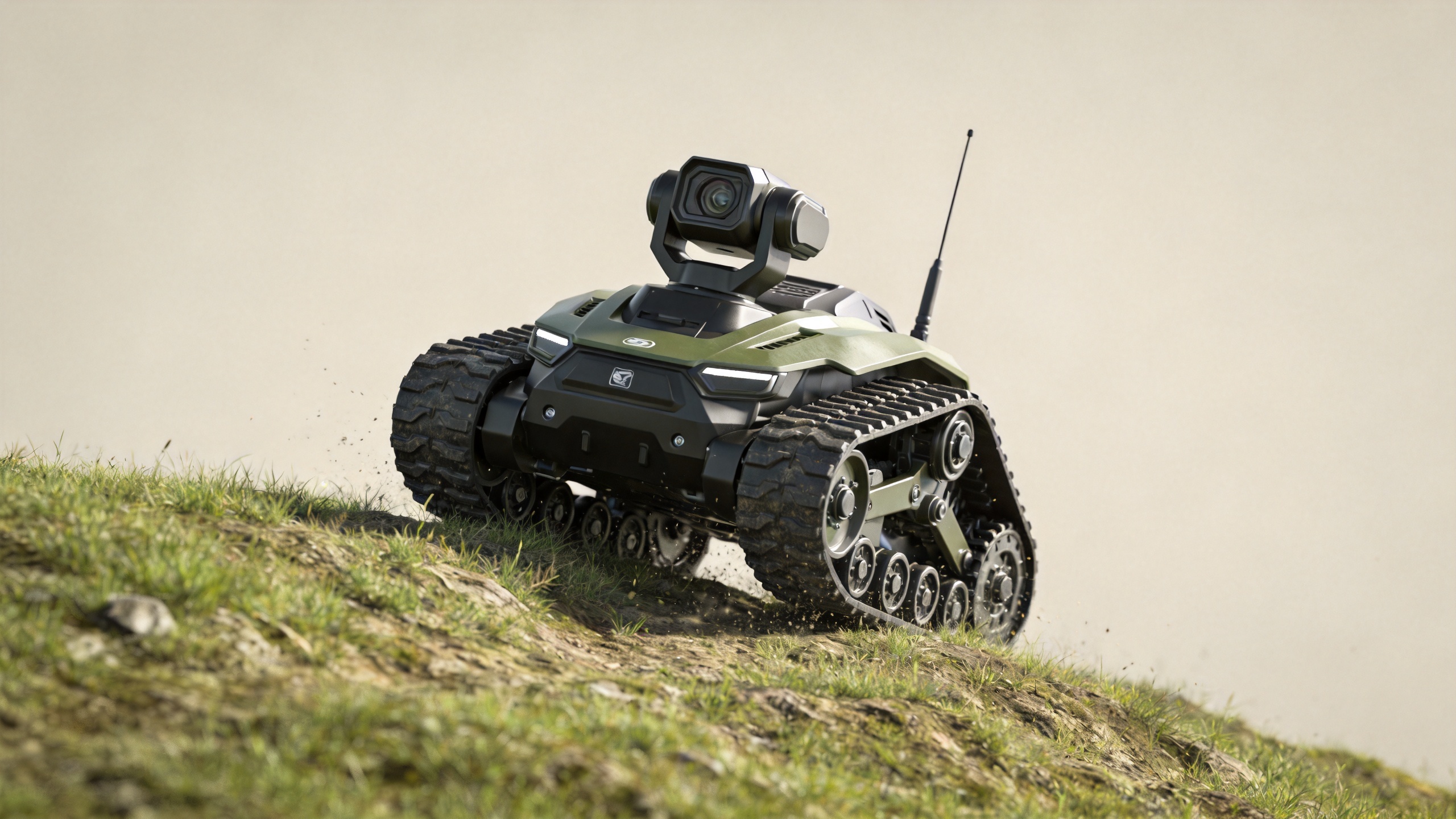Tracked lawn mower crawler tracks maintaining contact on uneven grass