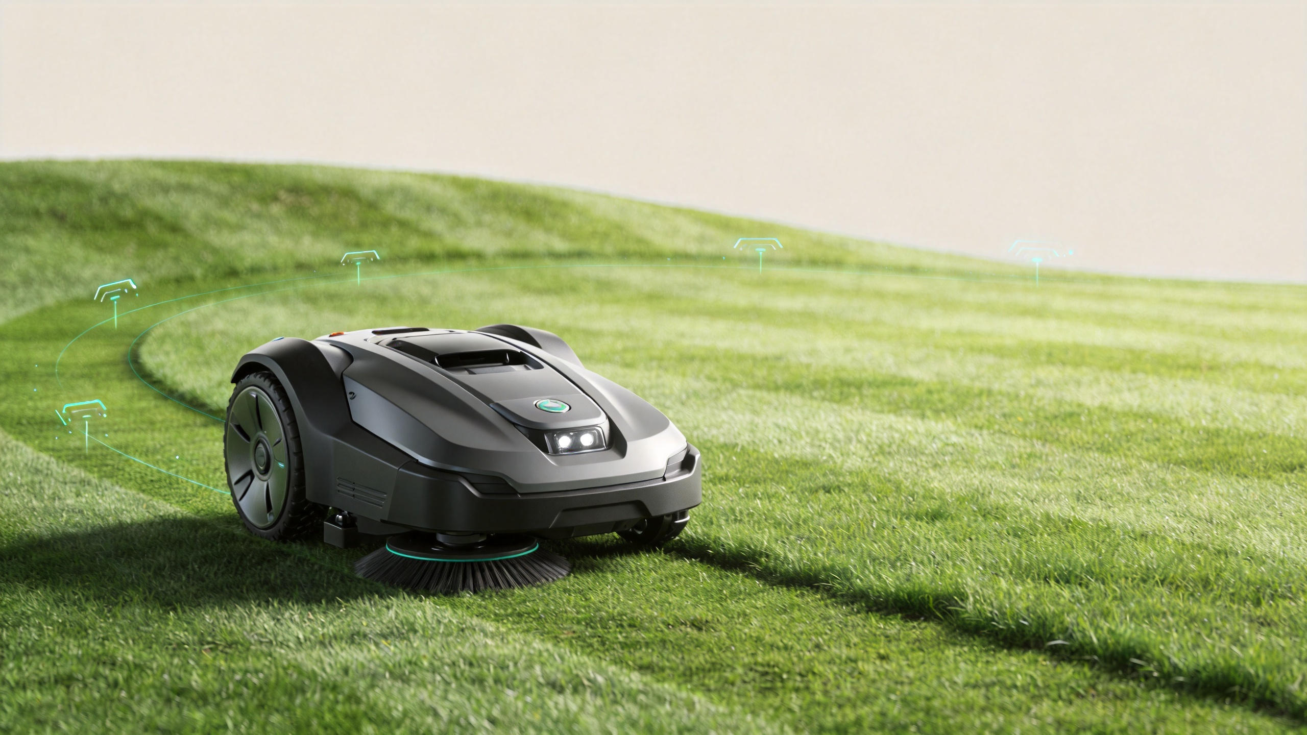 Robot lawnmower assessed on a defined grassy work area