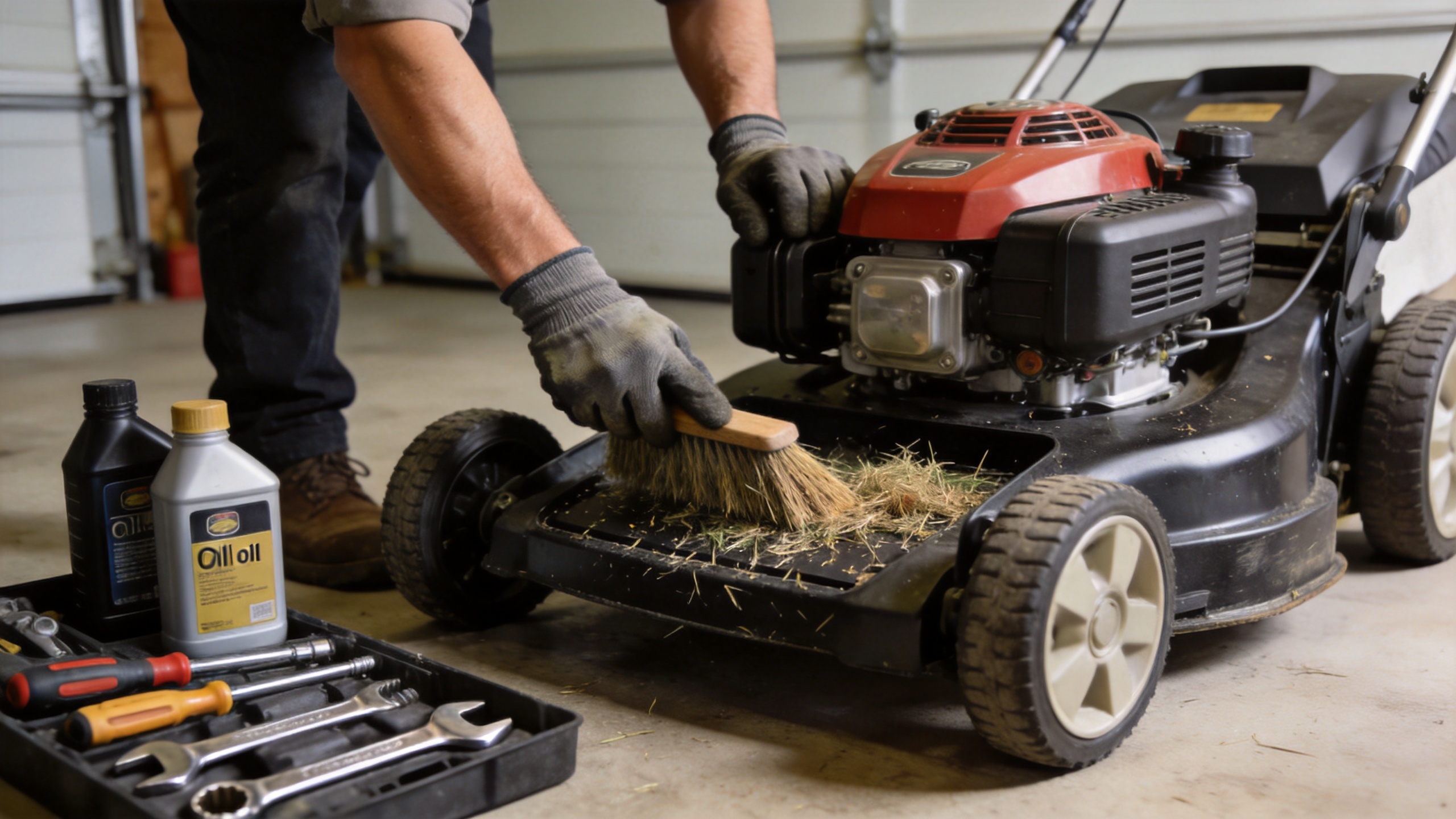 Cleaning gasoline lawn mowers before off-season storage