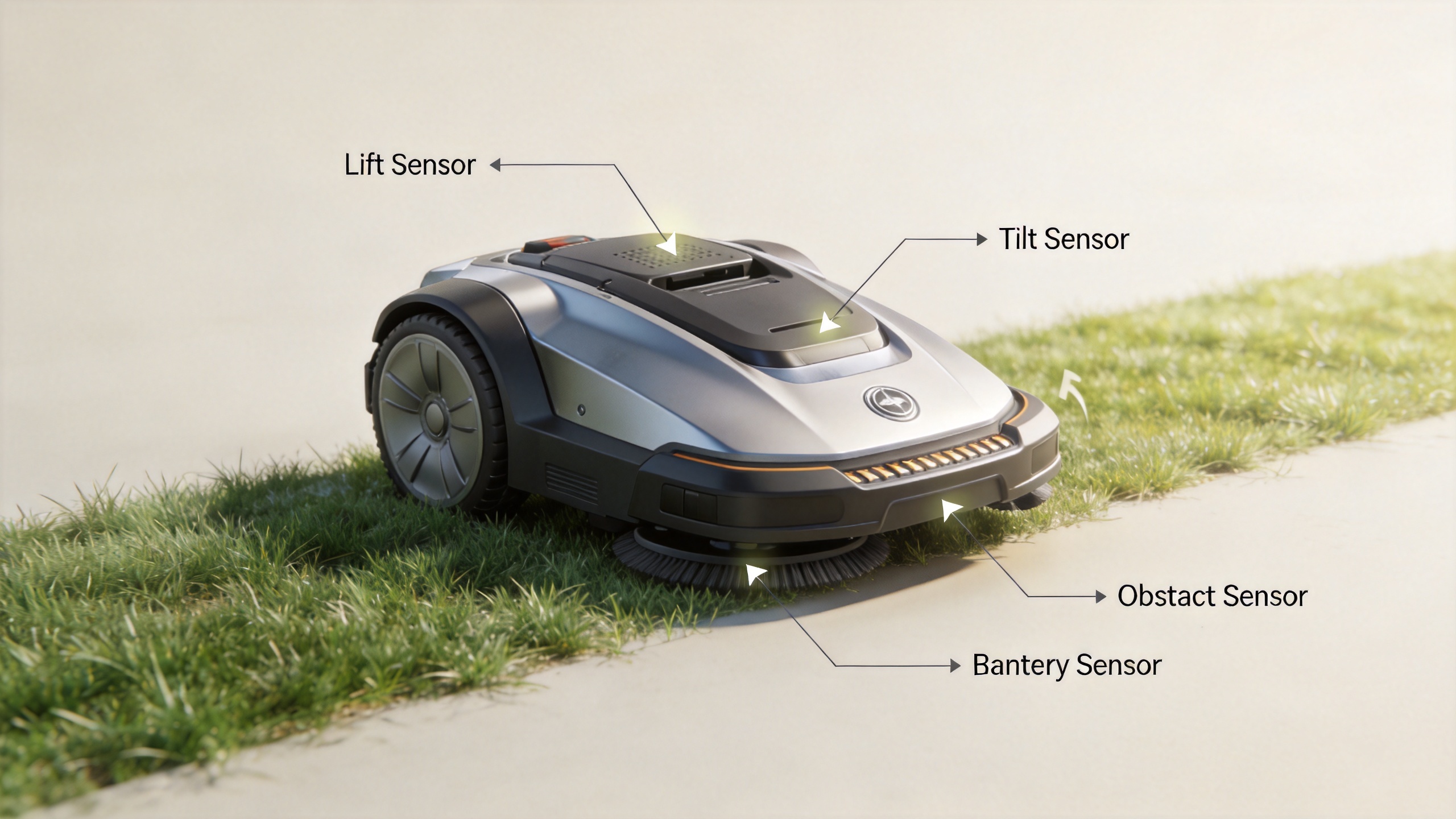 Automatic lawn mower safety sensor illustration