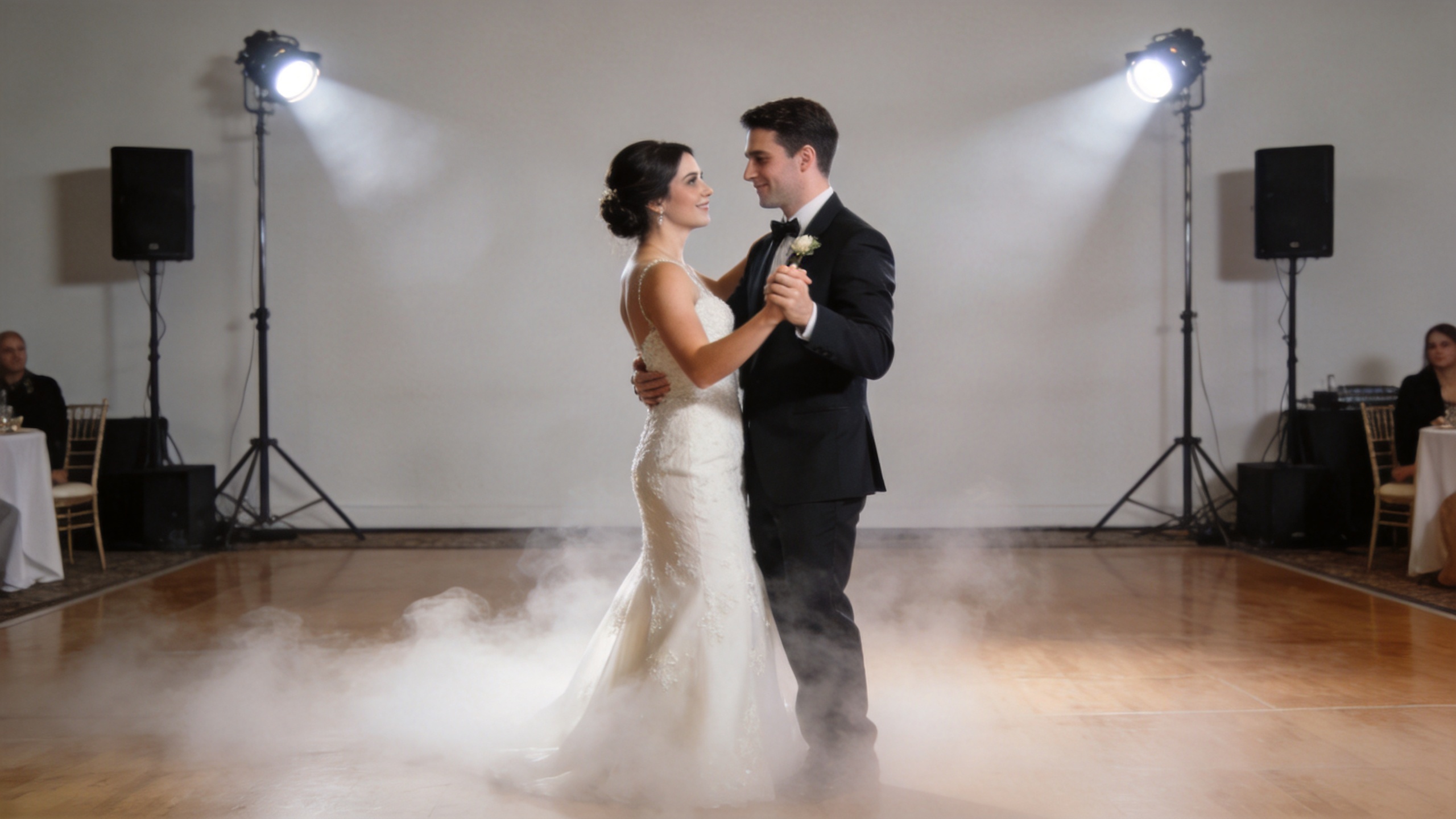Wedding first dance with a floor-level fog machine effect