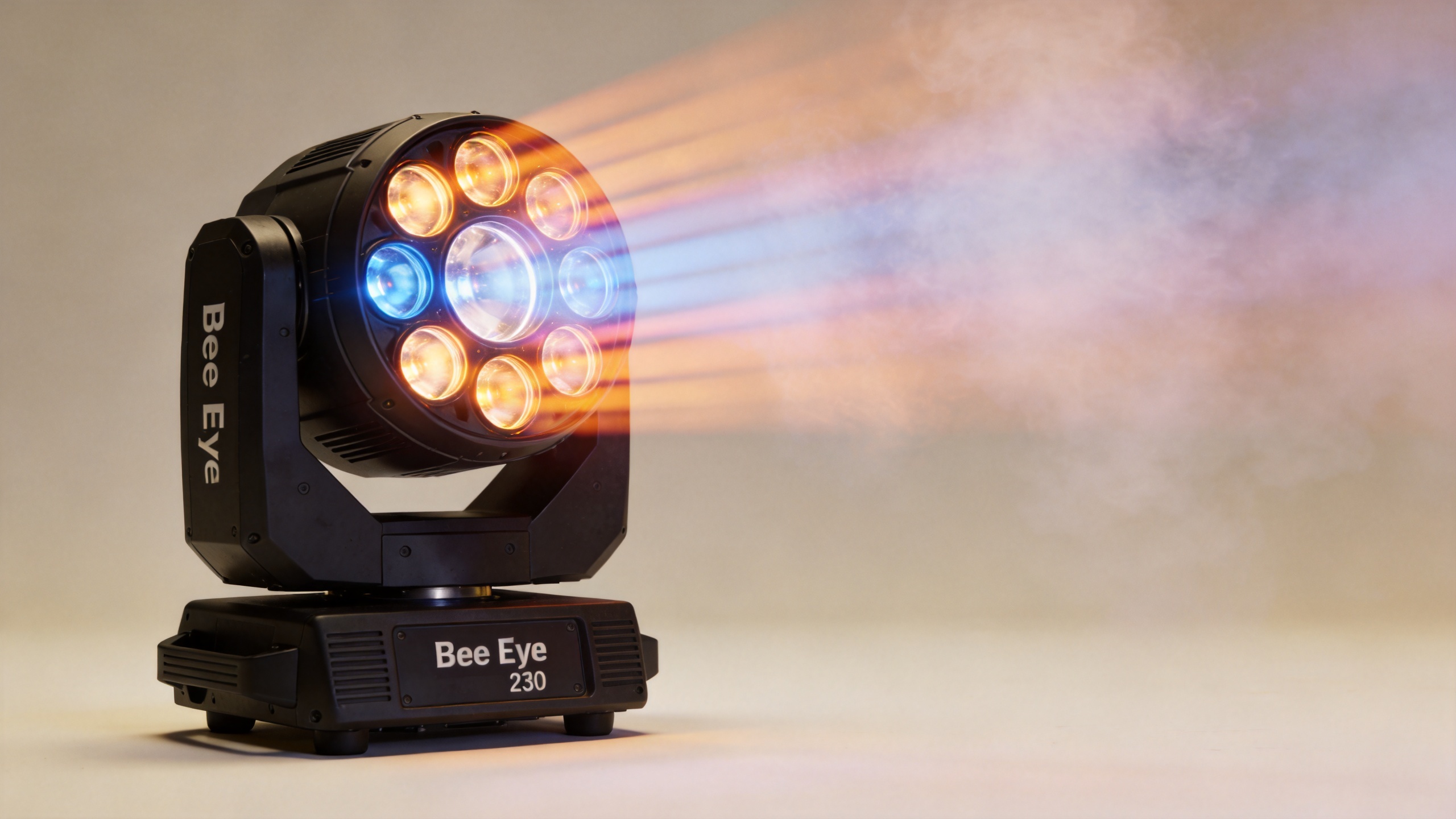 Bee Eye moving light creating layered beam 230 aerial effects on a concert stage