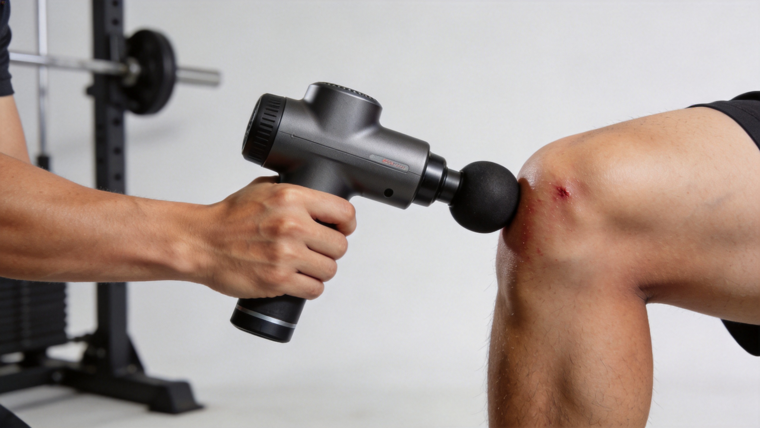 massage gun applied to muscle after workout for DOMS recovery