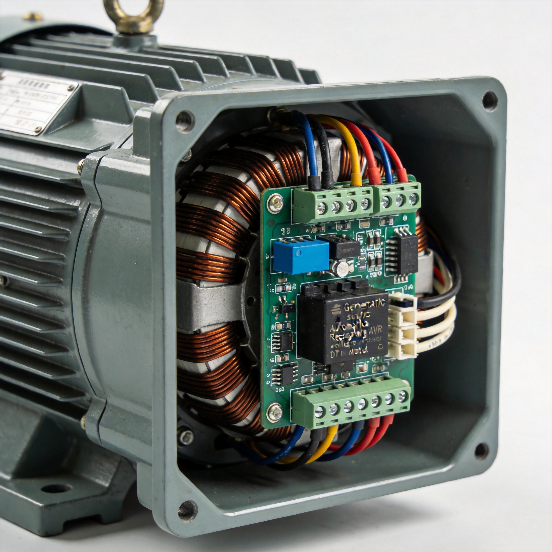 Automatic voltage regulator AVR module mounted in generator alternator compartment