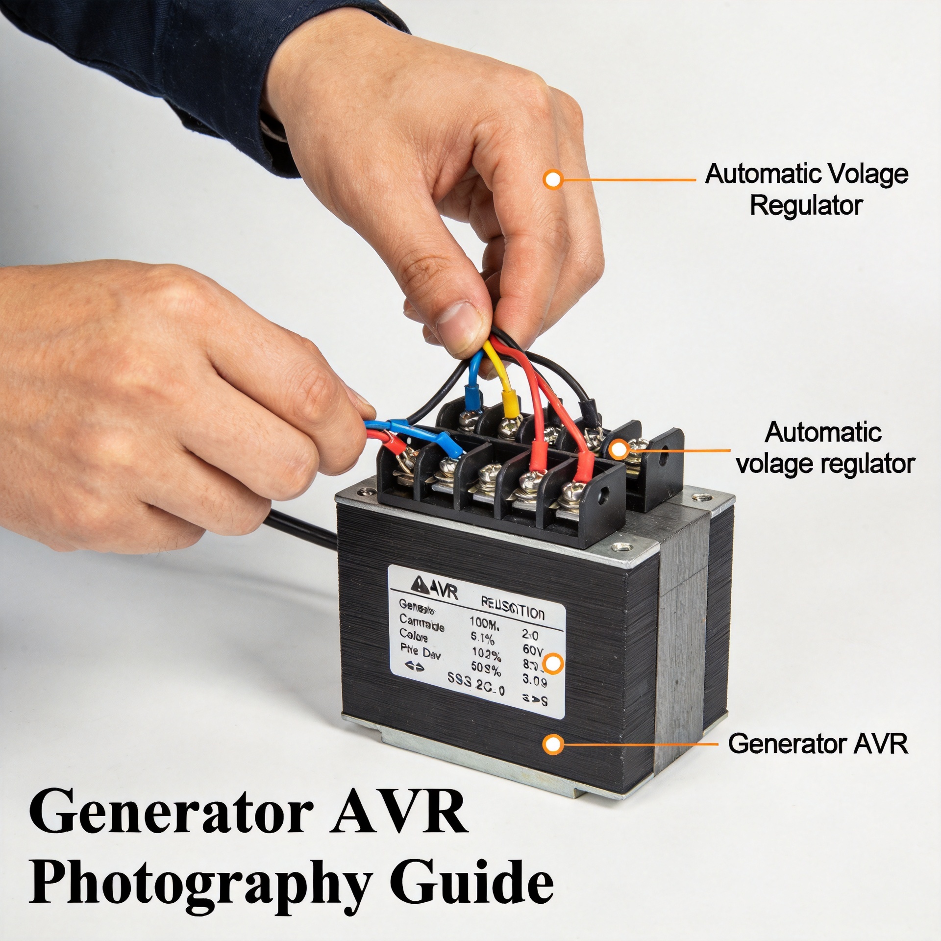 Technician connecting wiring terminals on a generator voltage regulator replacement
