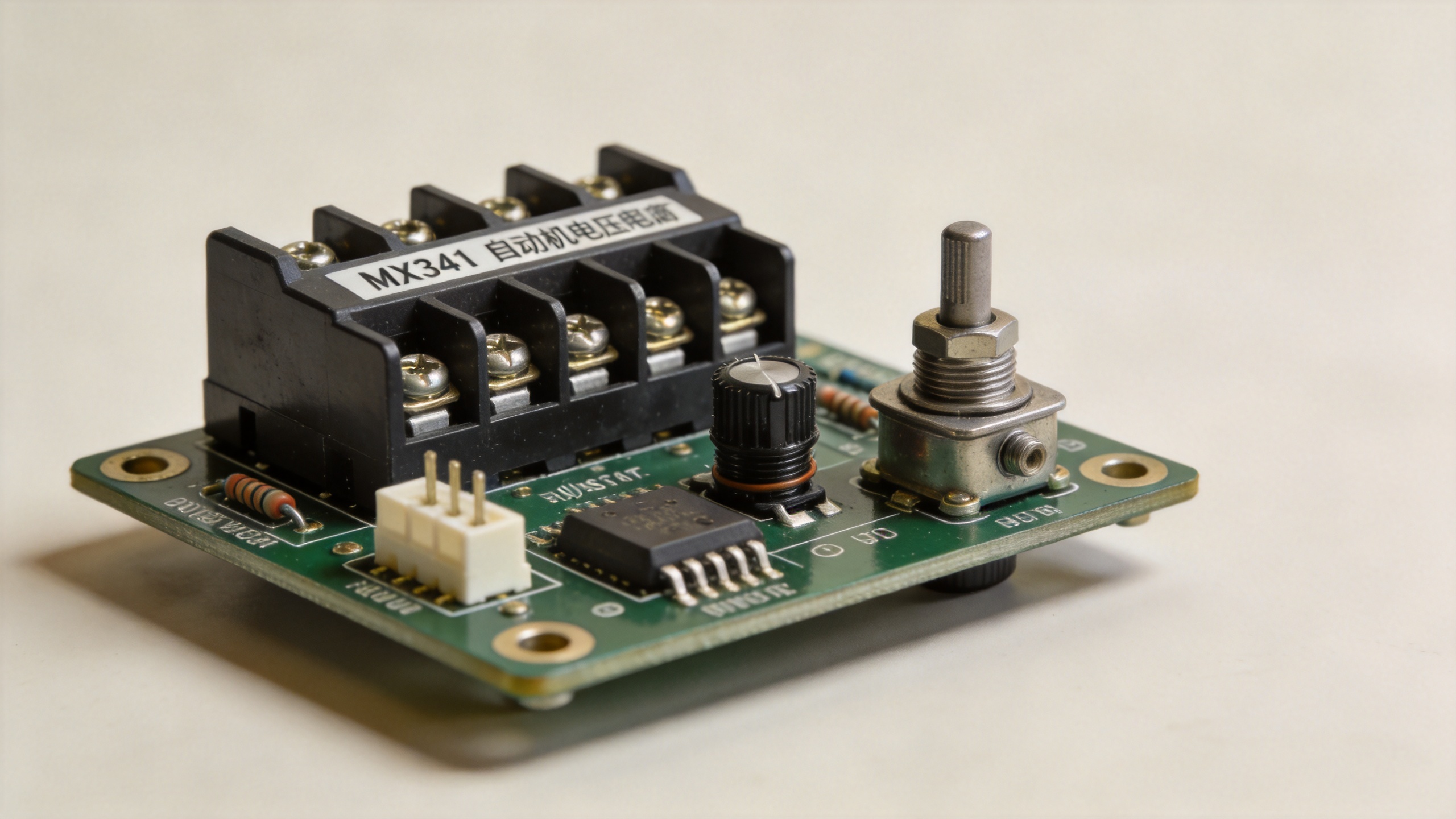 mx341 avr circuit board terminal block connectors and potentiometers close-up