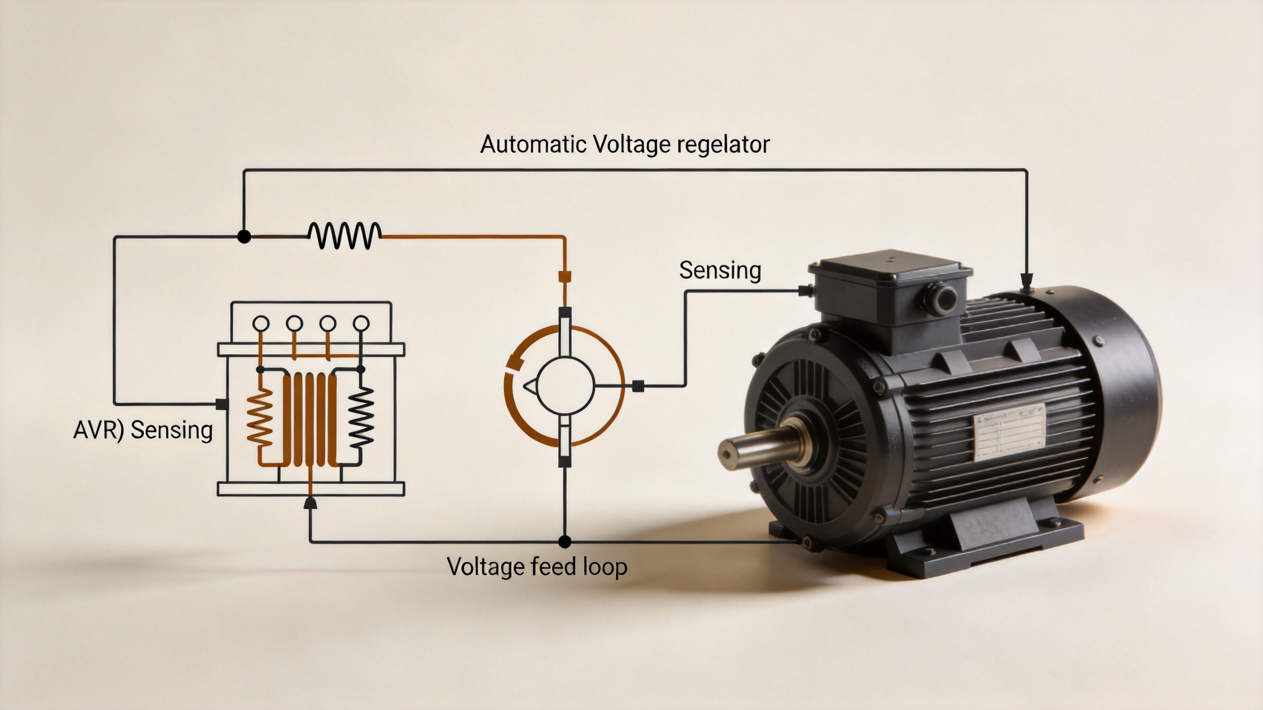 AVR automatic voltage regulator sensing and excitation control loop diagram for generator