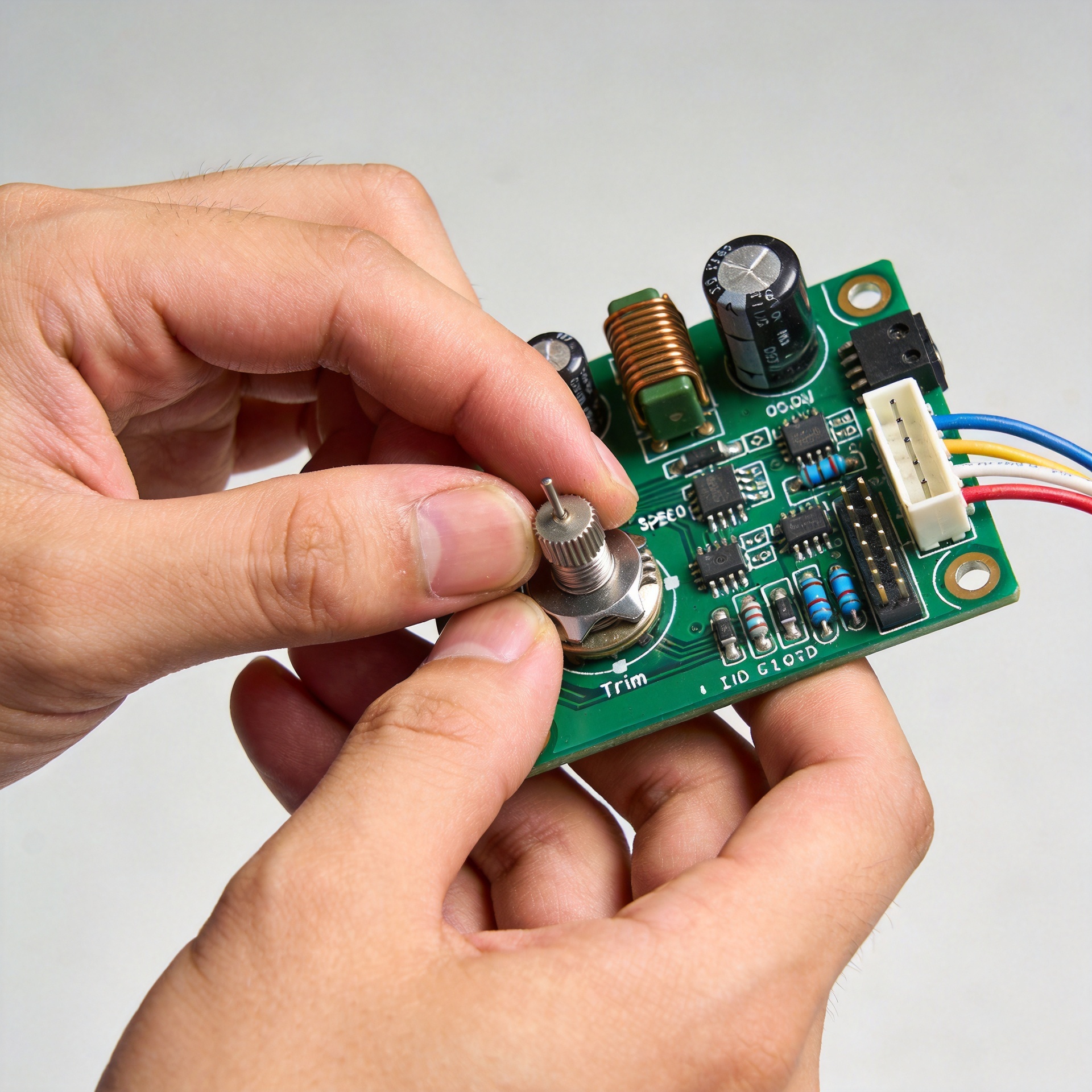 Adjusting GAIN potentiometer on electronic governor control board for diesel generator