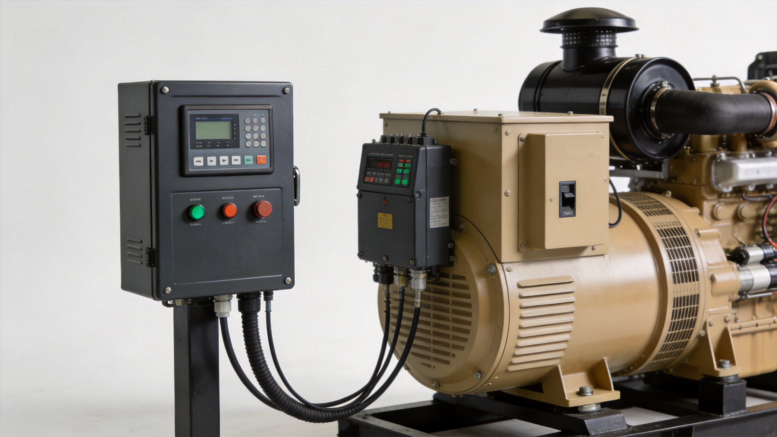 Deep sea generator controller and automatic transfer switch control arrangement
