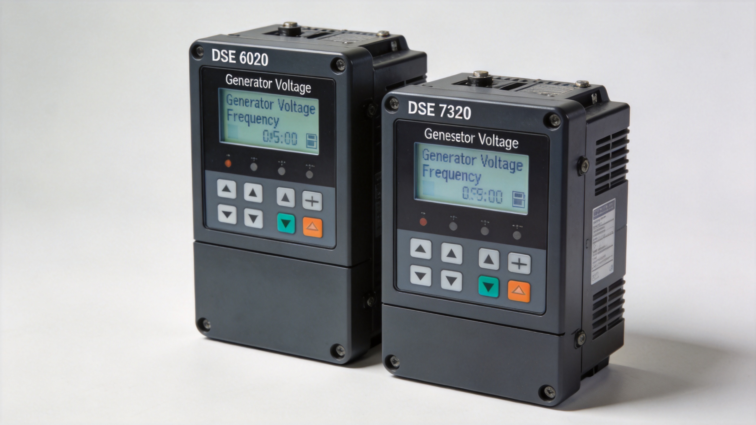 DSE genset controller digital display panel showing generator voltage and frequency parameters