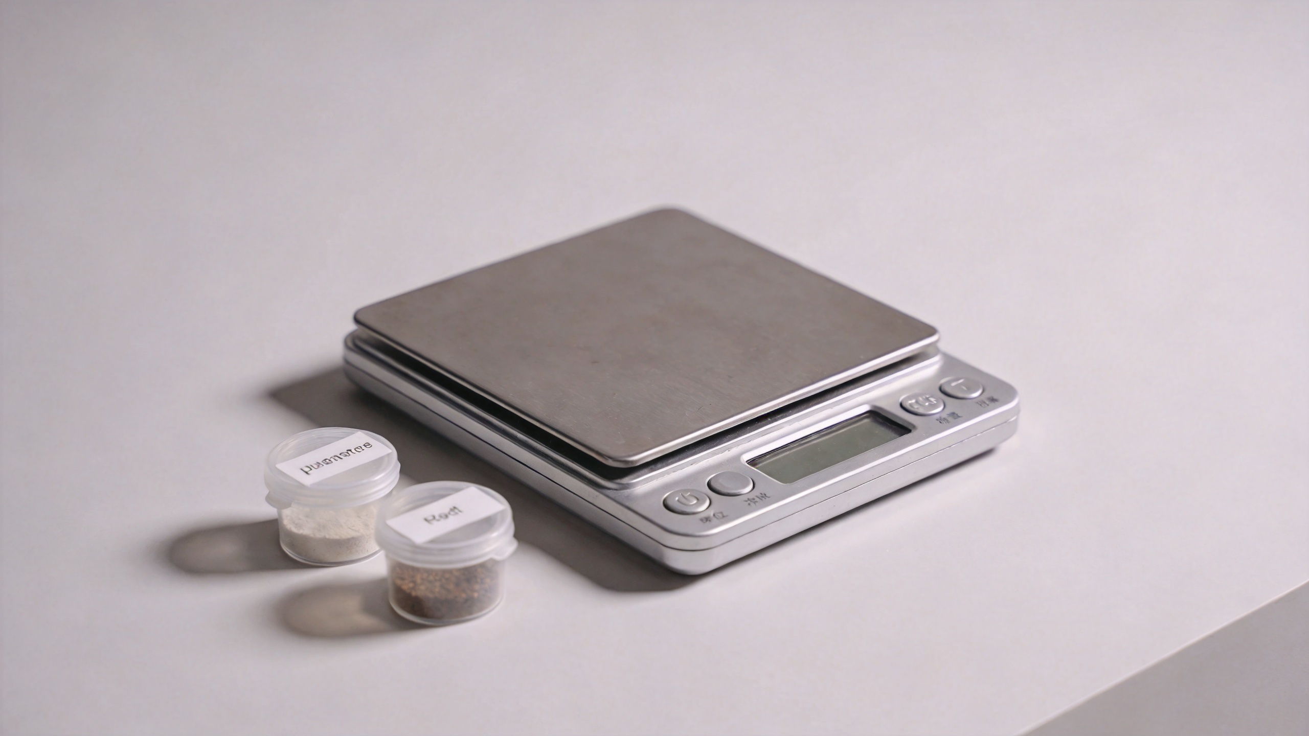 Portable gram scale on a stable surface for small-item weighing