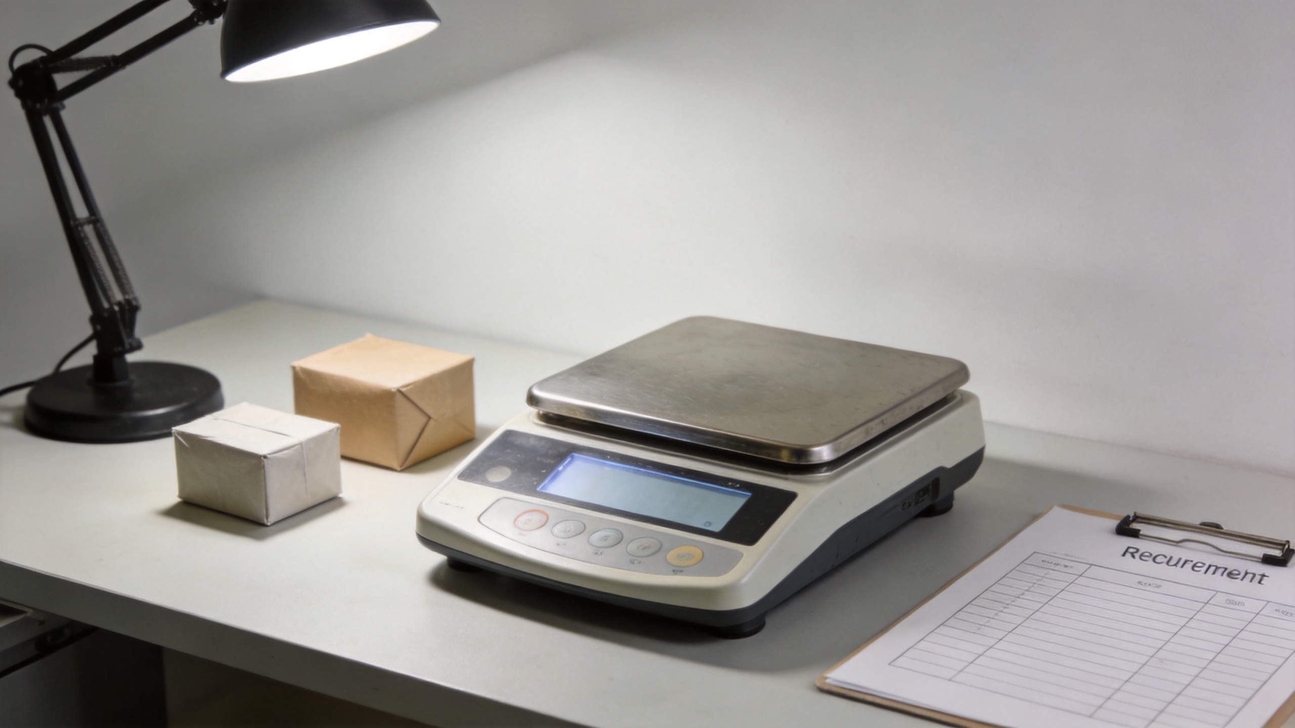 Mini portable digital scale at a business workstation