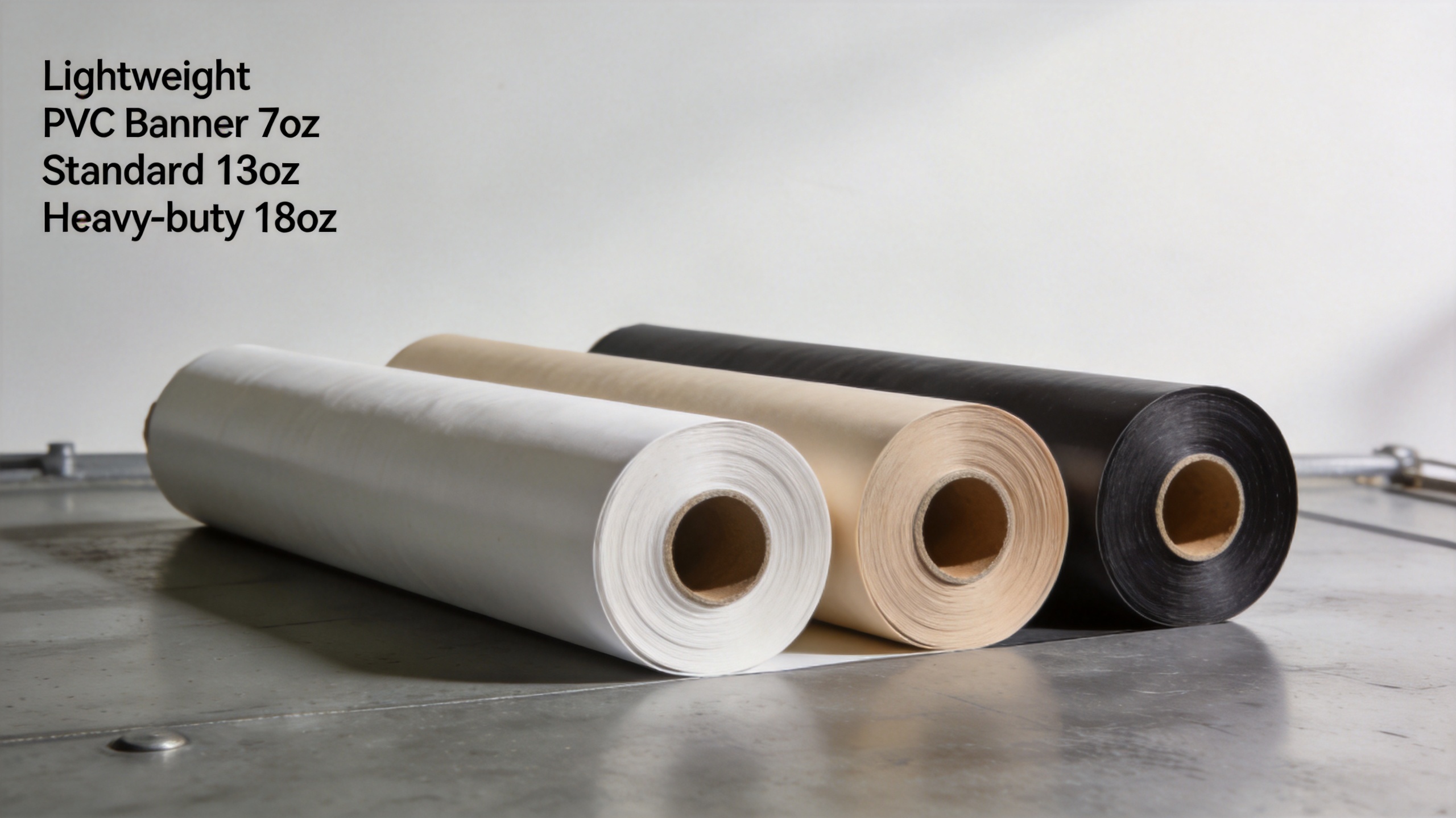 wholesale outdoor advertising vinyl rolls in different weights and grades — 7oz, 13oz, and 18oz PVC banner material