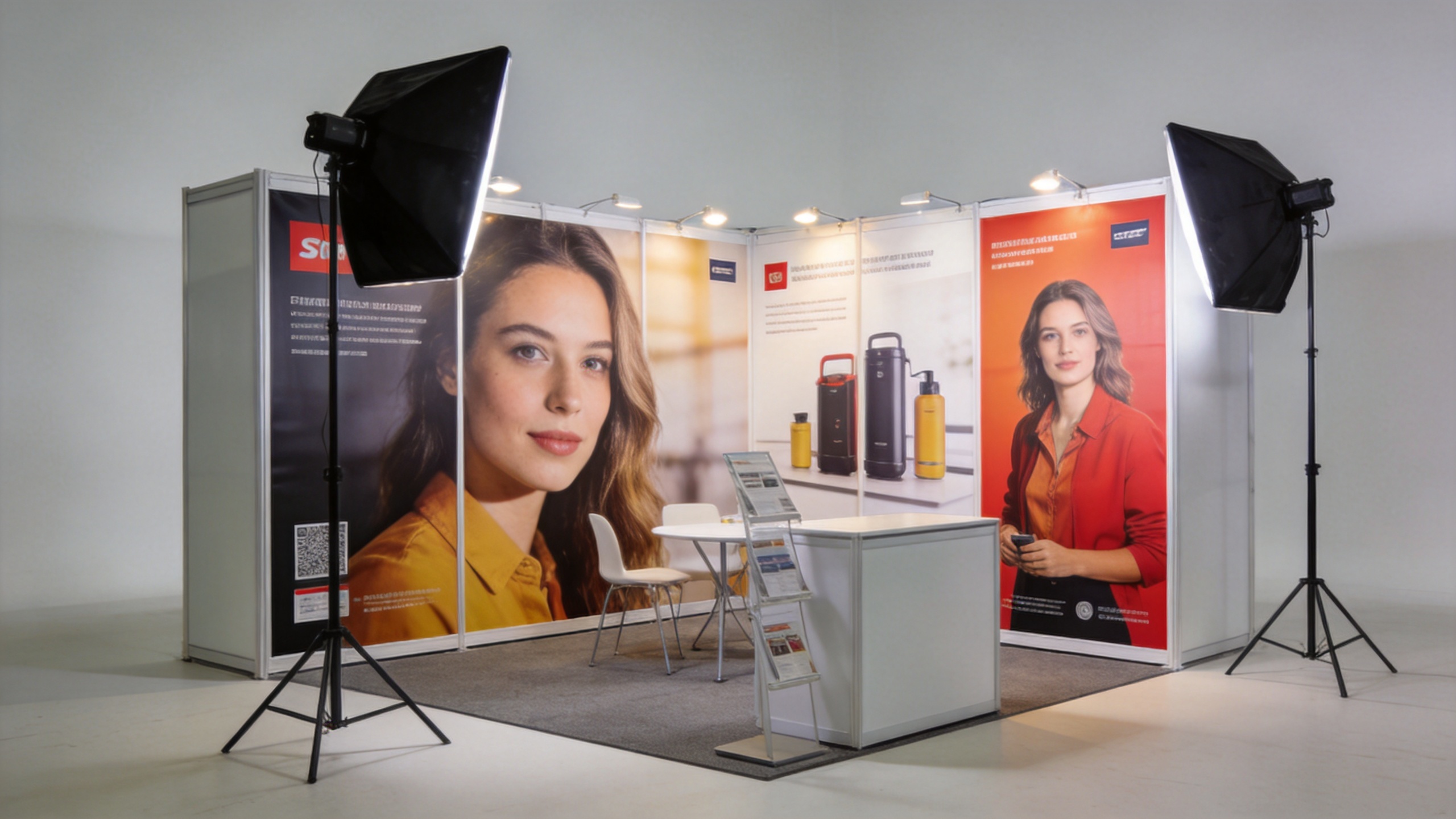 Large format self-adhesive poster graphics installed at a professional trade show exhibition booth