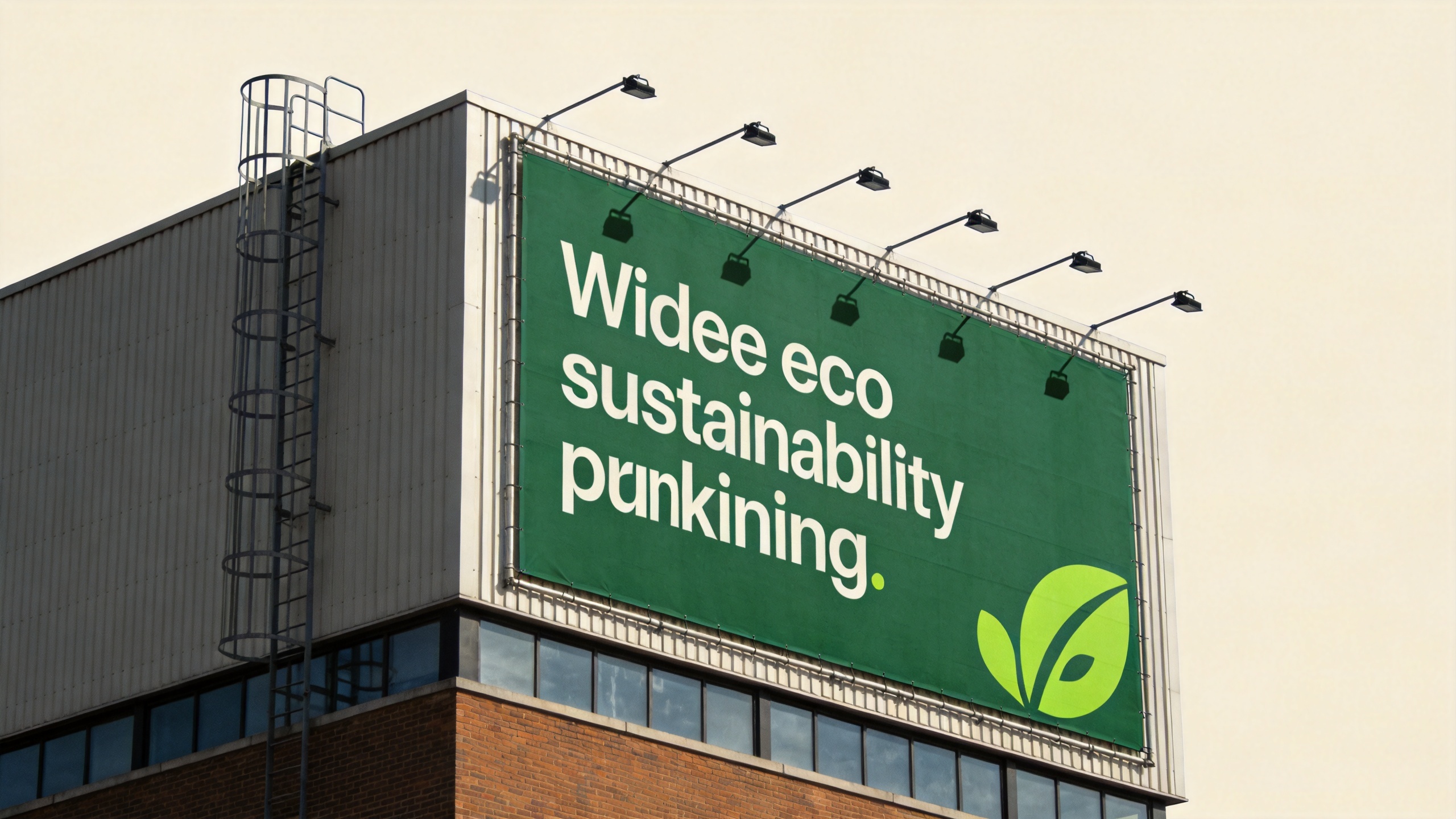 wide-format eco solvent outdoor vinyl banner on commercial building exterior with sustainable green branding