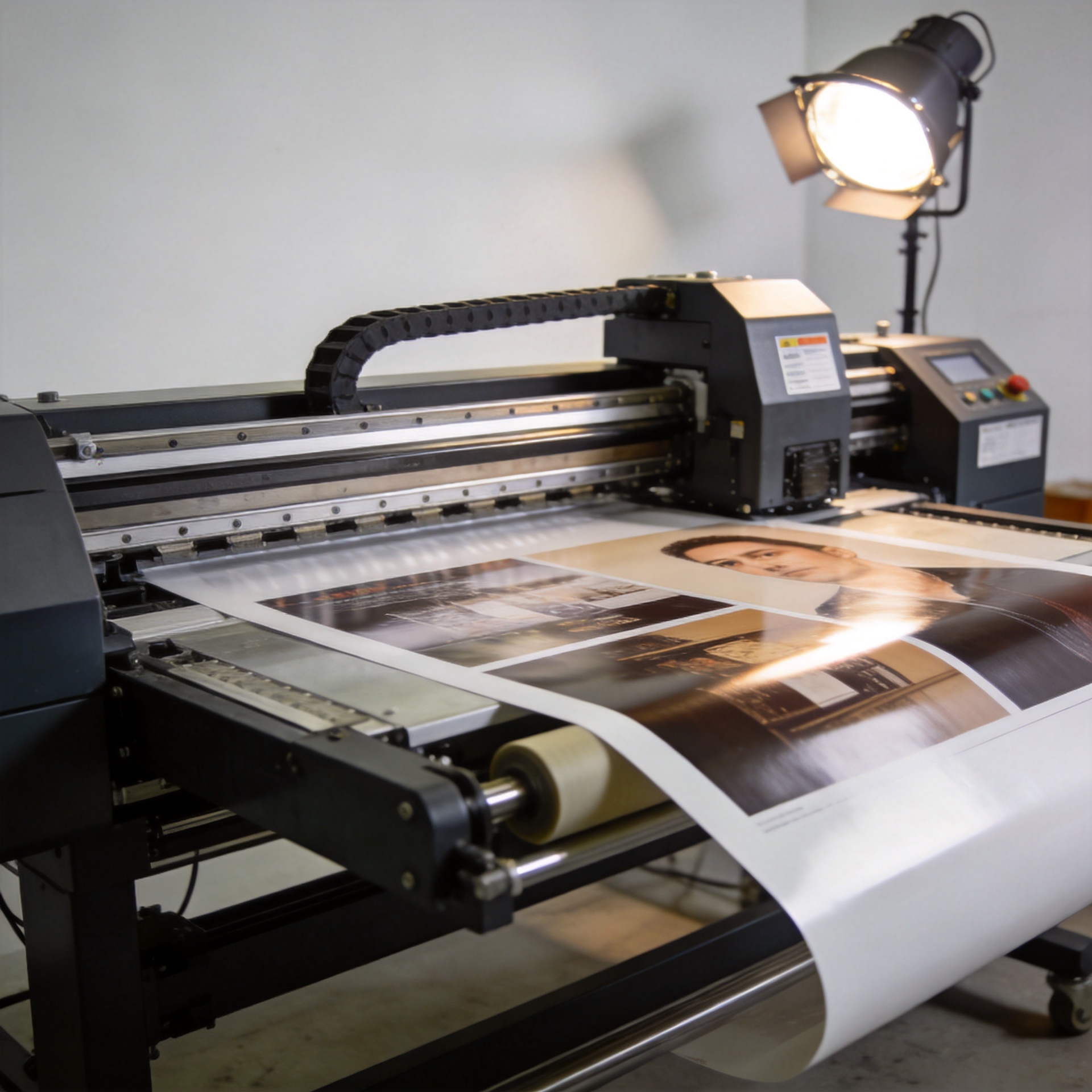Large format lamination film processing in commercial print production environment
