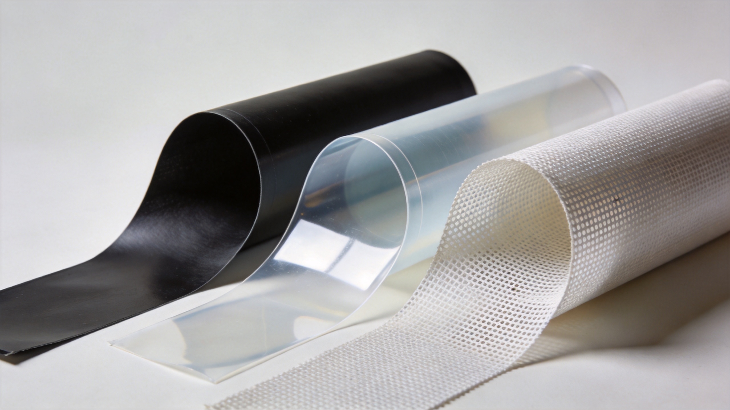 different types of outdoor advertising vinyl — frontlit PVC flex, backlit translucent, and mesh perforated banner material