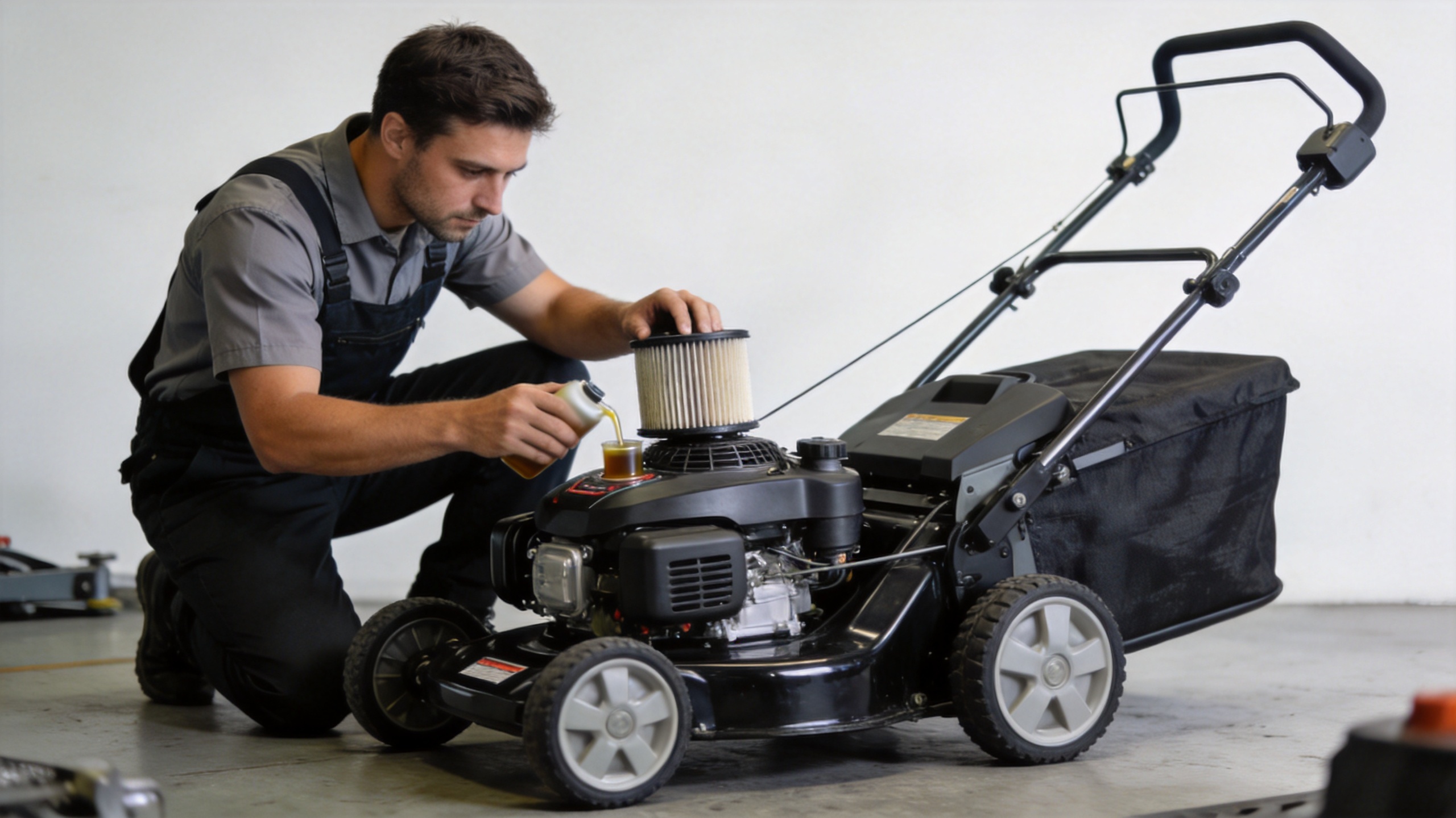 Professional gasoline lawn mower maintenance for commercial mowing