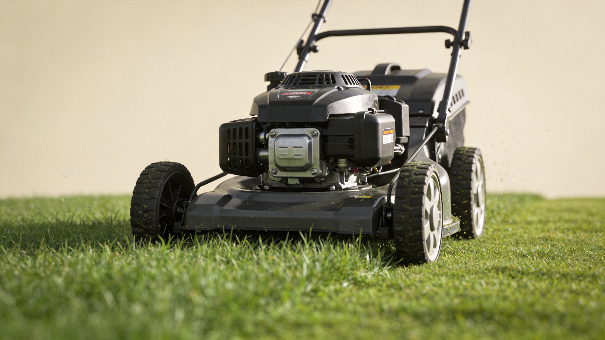 Gasoline lawn mower used in a maintained garden