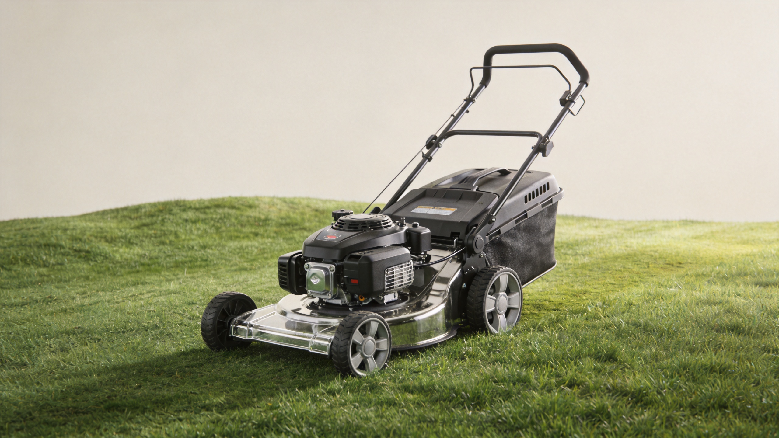 Gasoline lawn mower on a large lawn