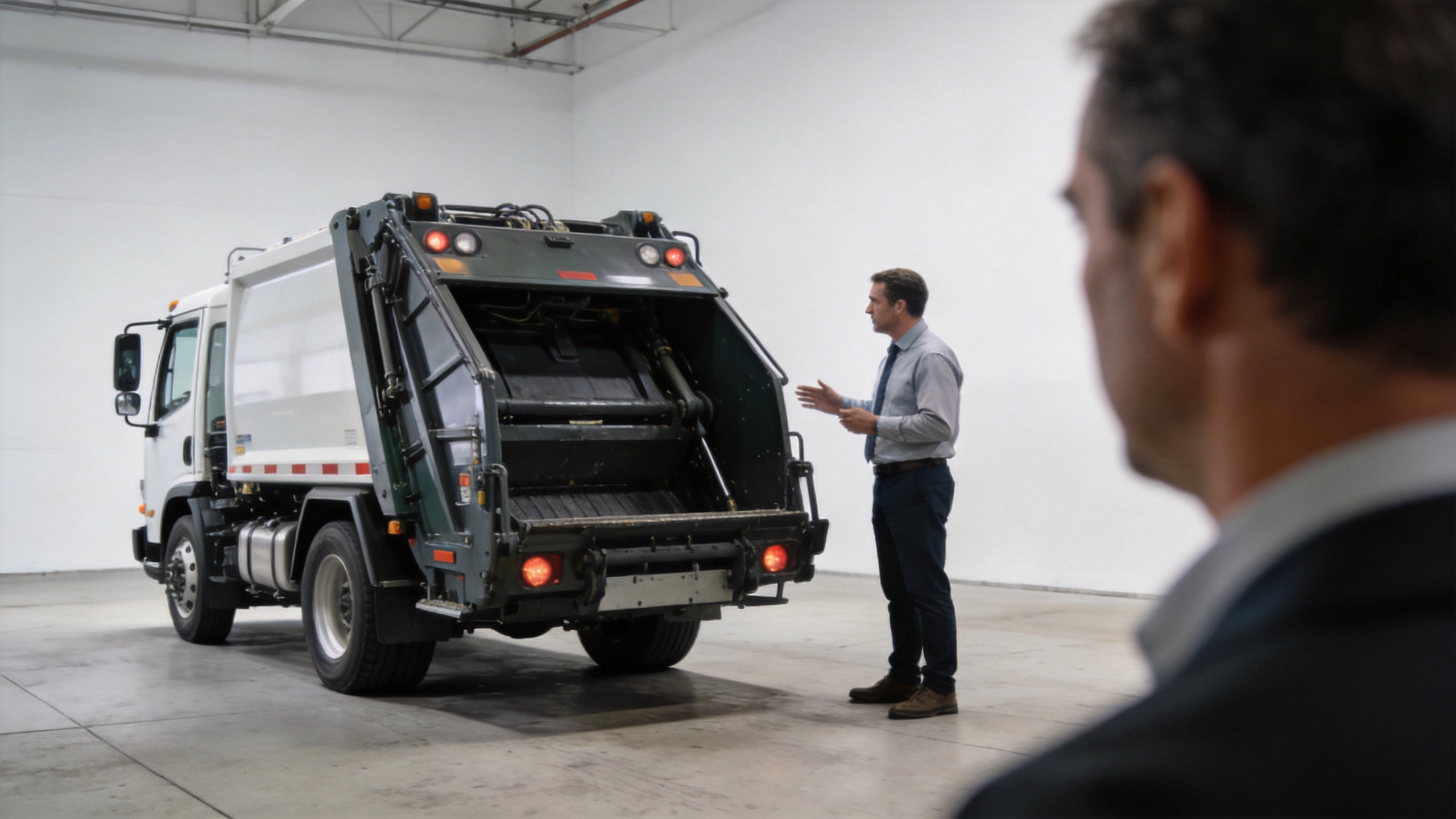 Small trash truck evaluated for a commercial waste collection route