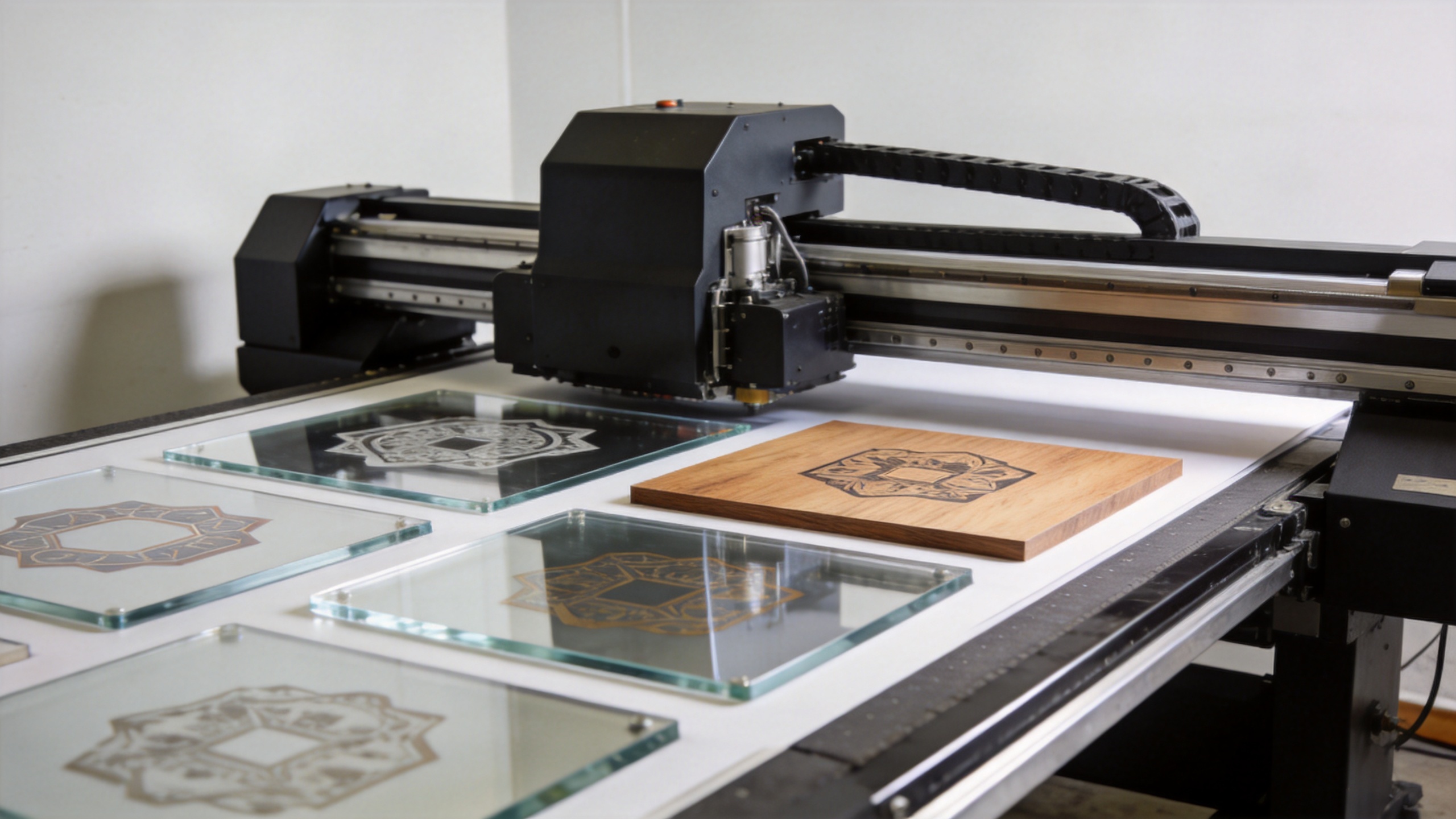 UV flatbed printer printing on acrylic glass wood and metal substrates