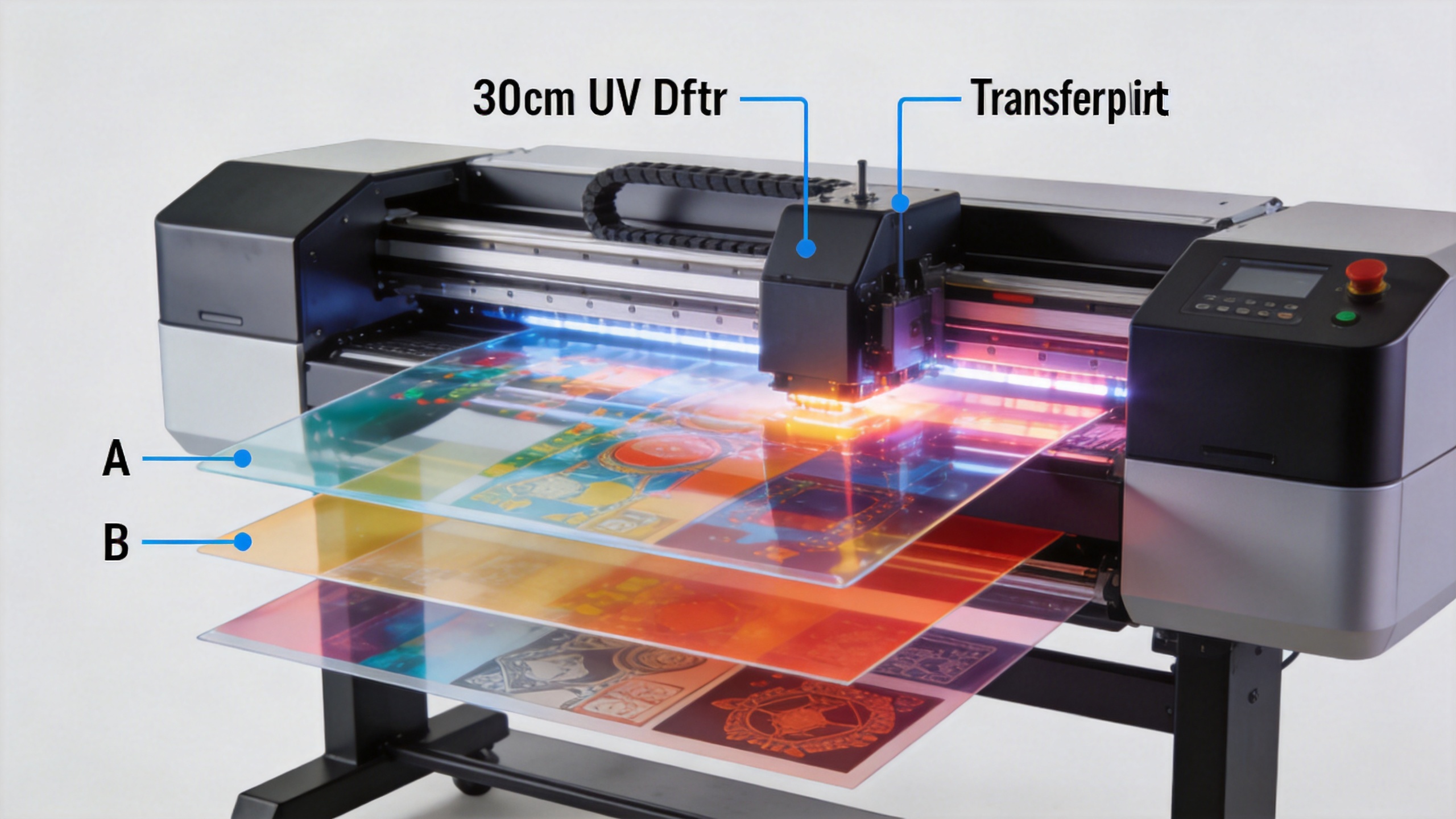 UV DTF print workflow with transfer film and UV curing
